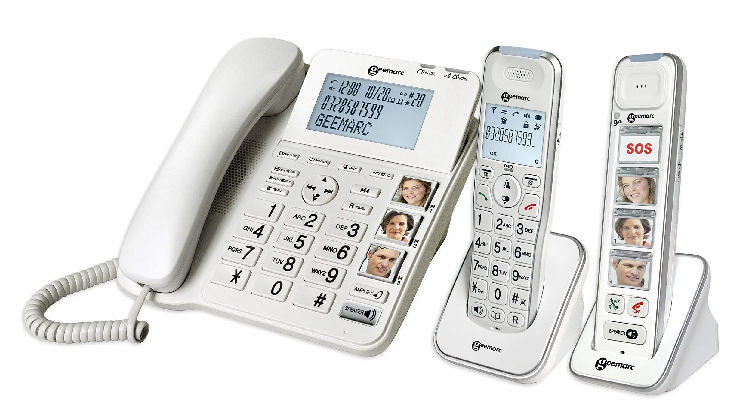 Geemarc Pakiet dla seniorów - wzmocniony telefon stacjonarny i dodatkowe słuchawki z automatyczną sekretarką i dużymi przyciskami do zdjęć seniorów - niski lub średni ubytek słuchu - wersja PL