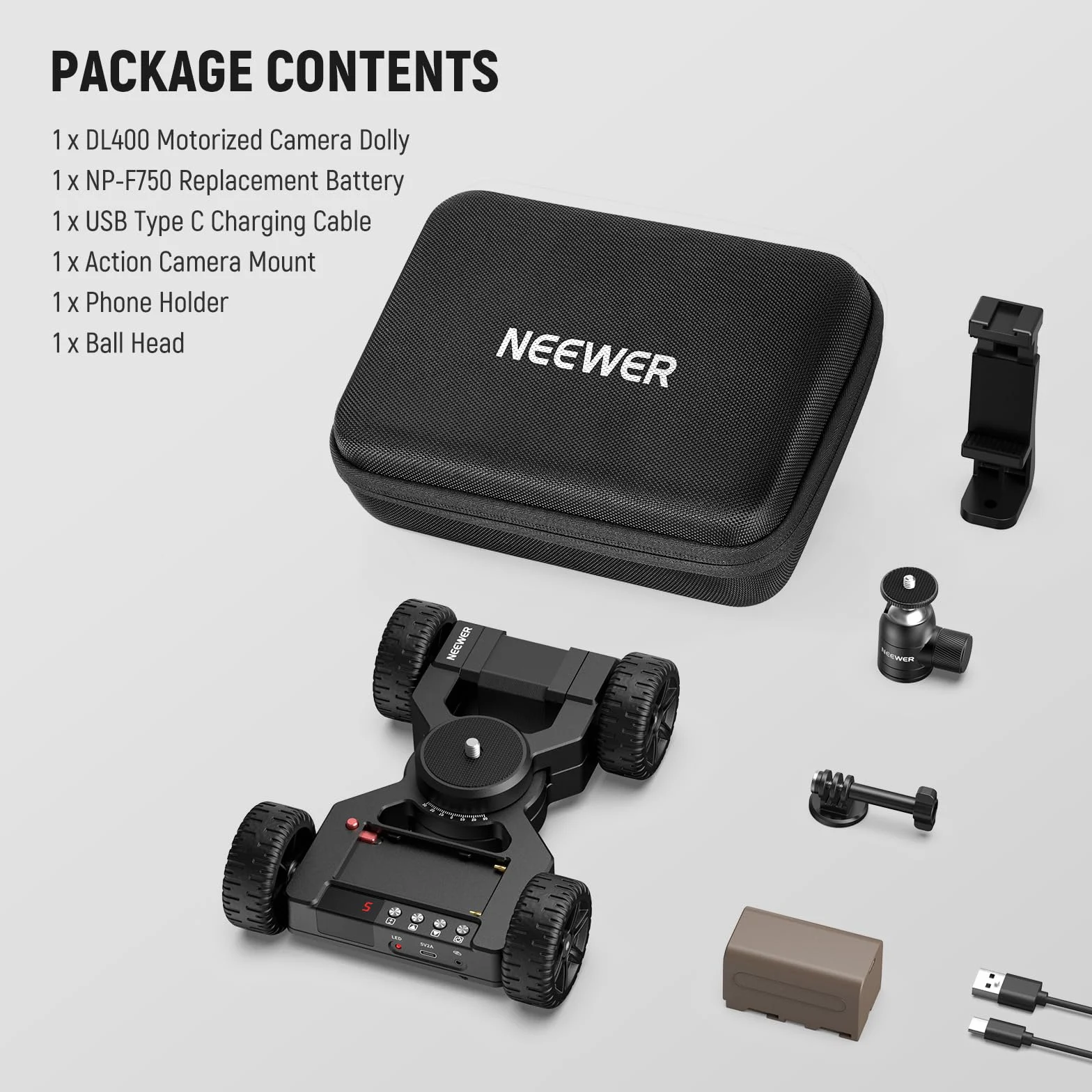 Neewer DL400 ulepszony zmotoryzowany suwak Dolly ze sterowaniem aplikacją, bardzo cichy, mocny podwójny silnik, czas pracy 5H, kompatybilny z GoPro Android Samsung, smartfonem, lustrzanką cyfrową