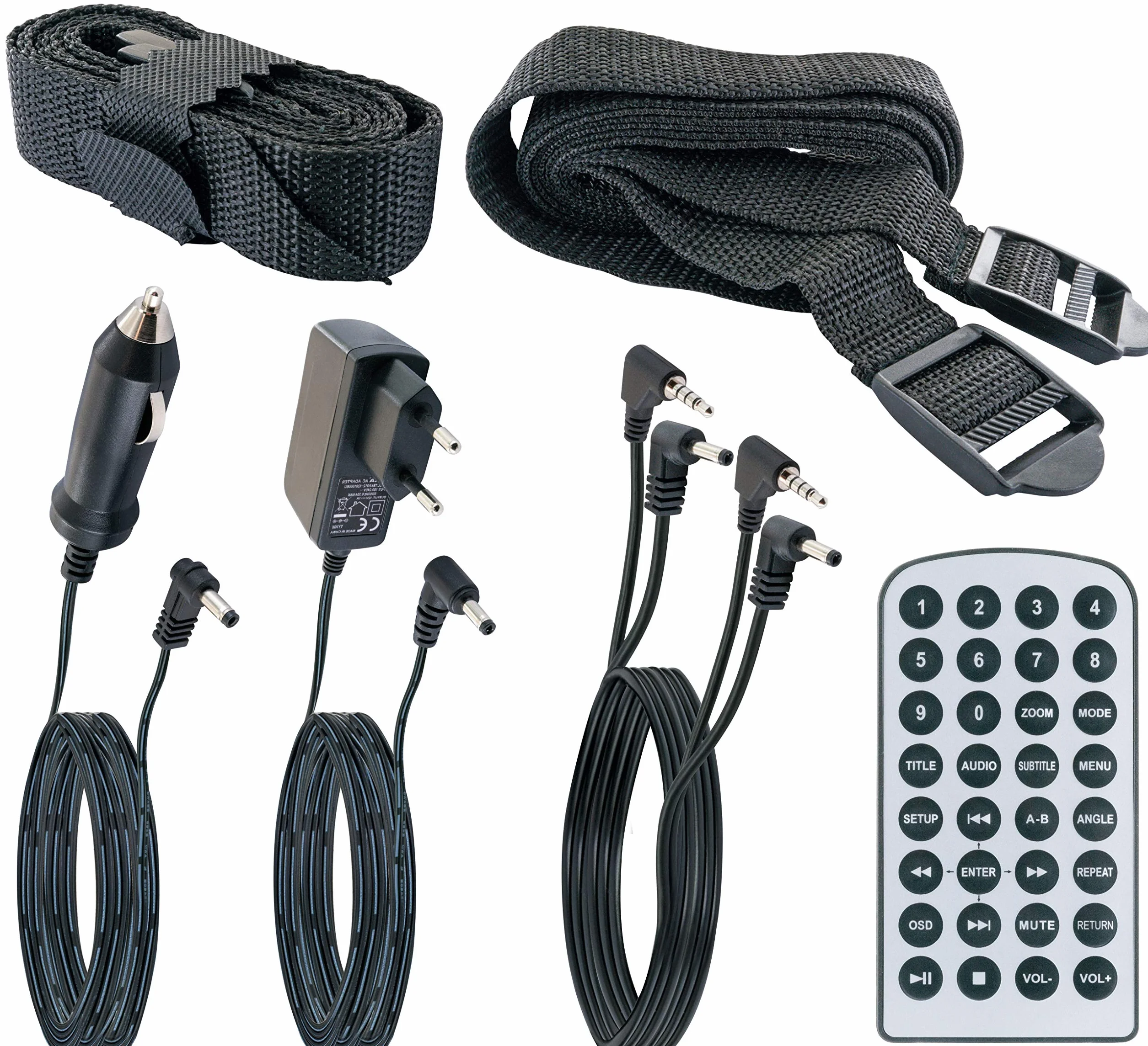 SCHWAIGER 716474 Przenośny odtwarzacz DVD 2 ekrany Przenośny odtwarzacz wideo Akumulator Pilot zdalnego sterowania Gniazdo SD Złącze USB Stojak samochodowy z materiałem montażowym