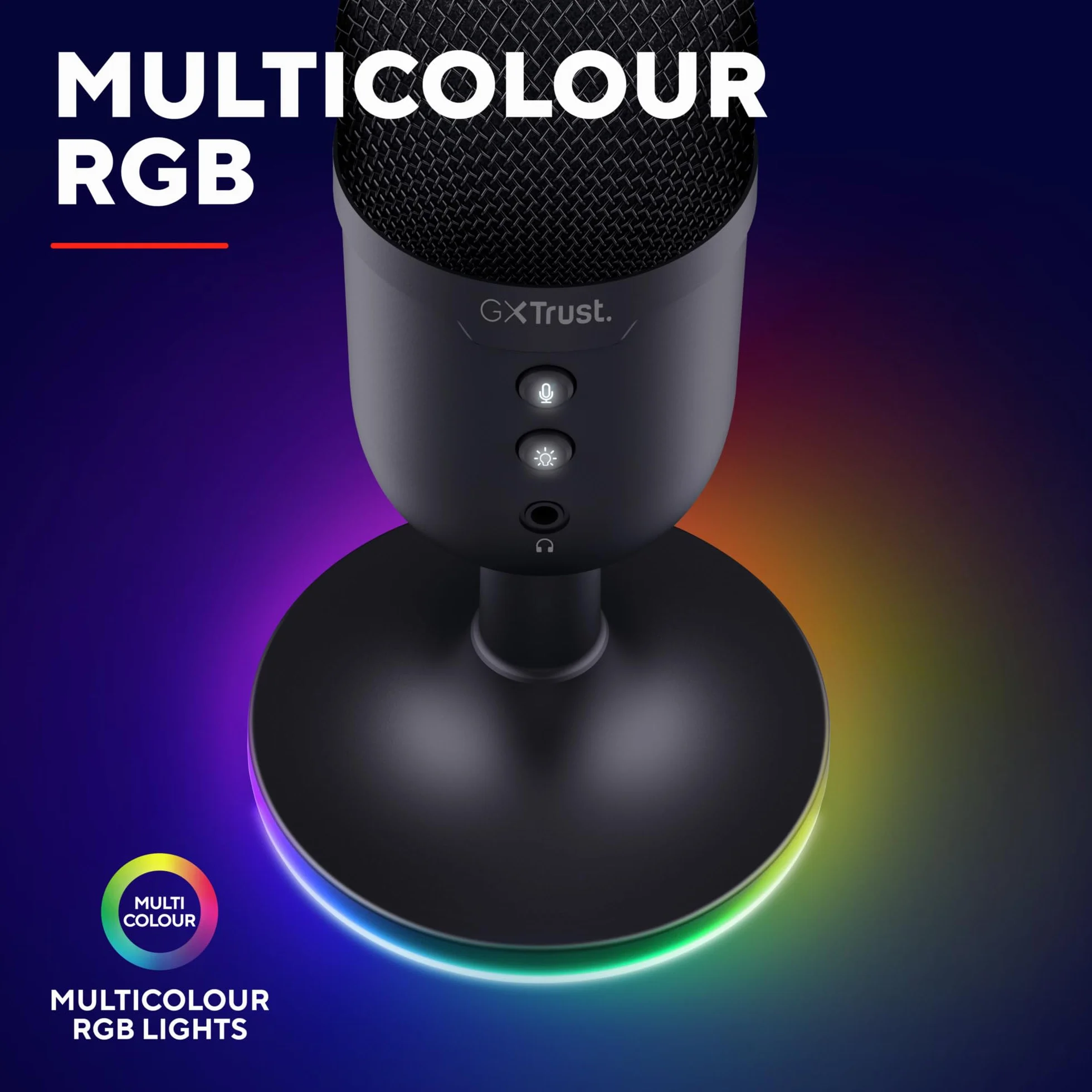 GXTrust 236 Yami Mikrofon Pojemnościowy USB do Podcastów Twitch Discord ASMR Youtube Playstation 5, Mikrofon do Gier z Kardioidalnym Wzorem Nagrywania, Podświetlenie RGB, Czarny
