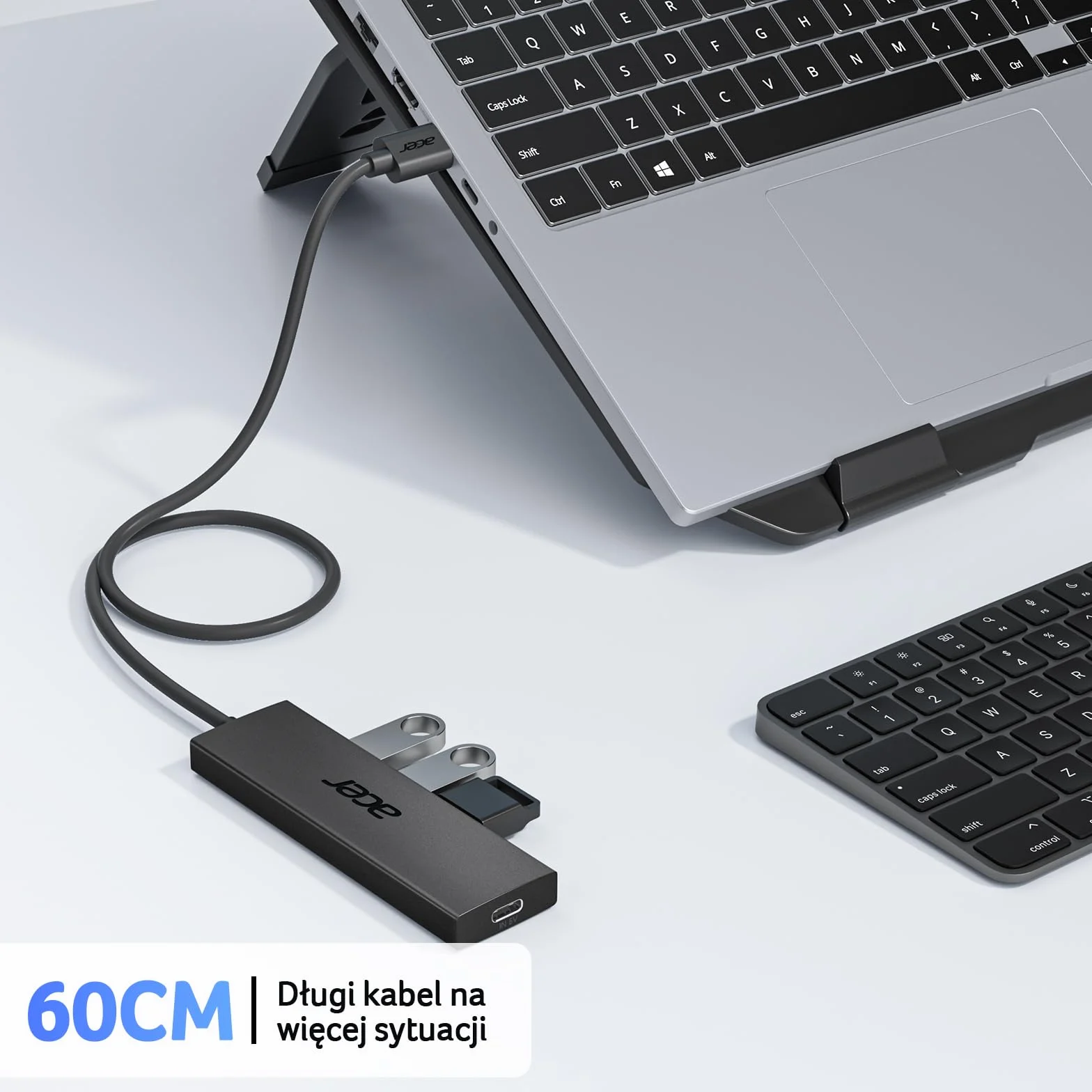 acer USB 3.0 HUB z zasilaczem USB-C, Ultra Slim Multiport Hub 4 Porty do laptopa, komputera, klawiatury, myszy, dysku twardego, MacBook Pro/Air, iMac, Surface Pro, macOS, Windows, Linux itp. - 60cm