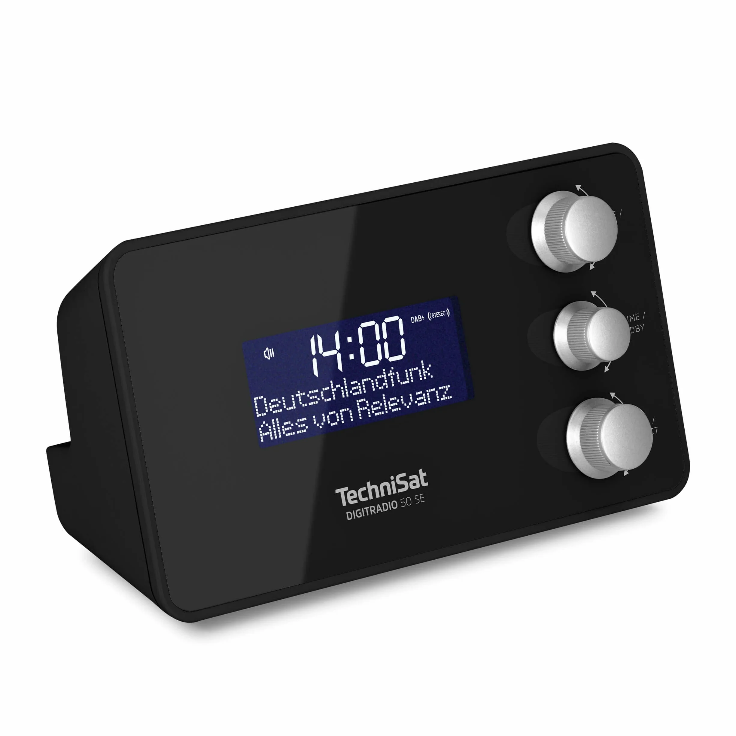 TechniSat DIGITRADIO 50 SE - Radiobudzik (DAB+/FM, ściemniany wyświetlacz, 2 programowalne alarmy, drzemka, timer uśpienia, 1,5 W, wejście słuchawkowe, ładowanie USB) czarny
