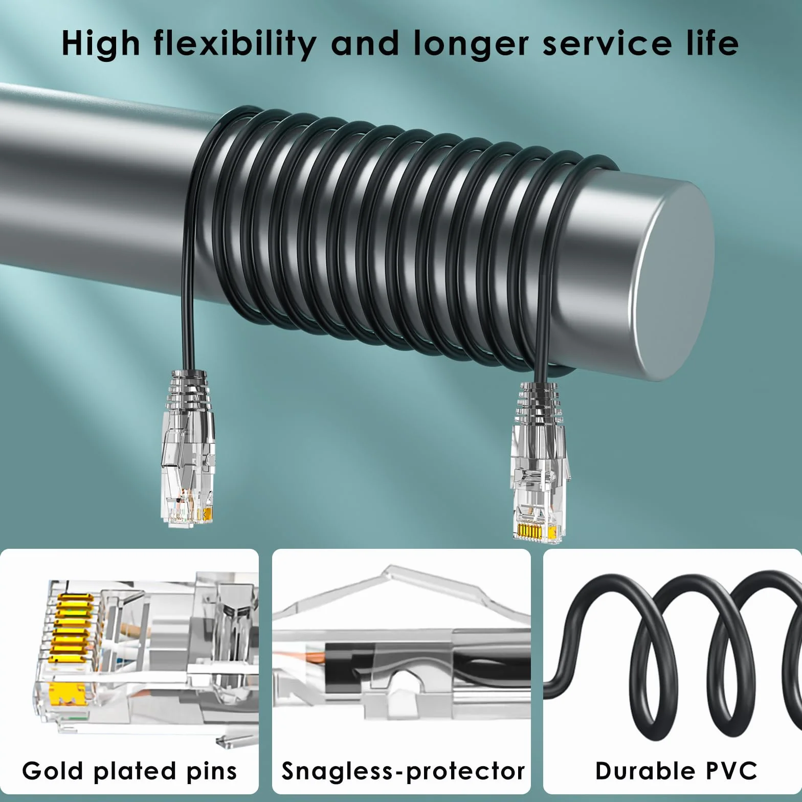 Ercielook Cat6a kabel krosowy 1 m (5 sztuk), kabel Cat6a Lan, 10 Gbps 550 MHz, szybki kabel sieciowy, 28AWG czysta miedź, krótki kabel Ethernet do panelu krosowego/szafy sieciowej