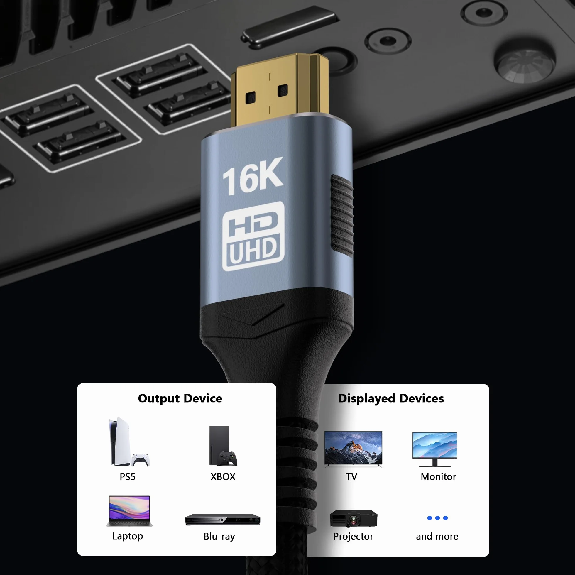 CAKOBLE Kabel HDMI 2.2 | 96Gbps Ultra szybki kabel HDMI 16K, 8K, 4K@240Hz@480Hz | eARC, HDR10+, HDCP 2.3, Dolby | Kompatybilny z Soundbar, Komputerem gamingowym, HDTV, Monitor (2M+2M)