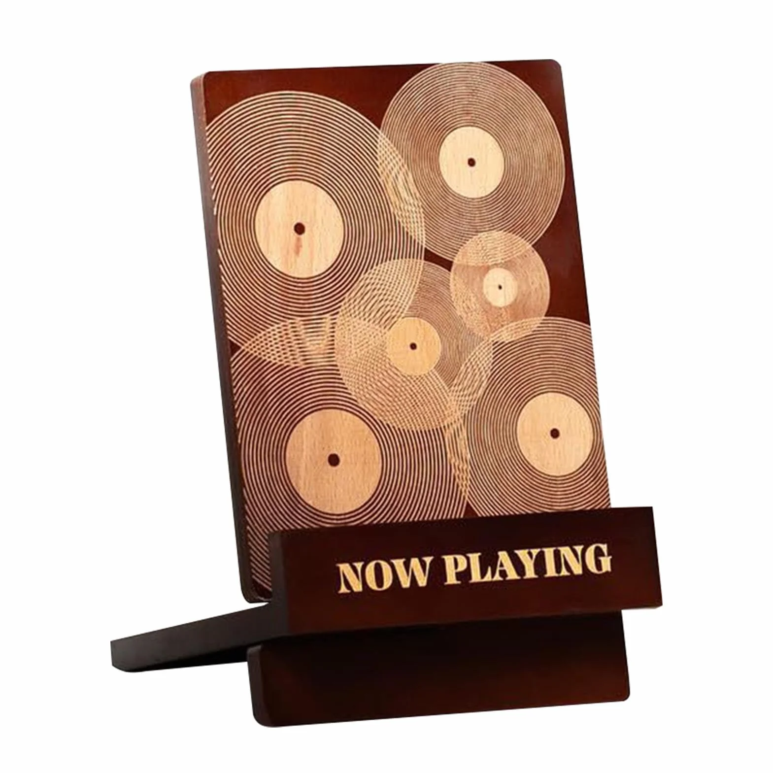 Vinyl Record Storage Stand, Engraved Design Album Organizer, Stylish Wooden Record Display Rack, Modern Now Playing Record Holder For Music Lovers And Home Decor