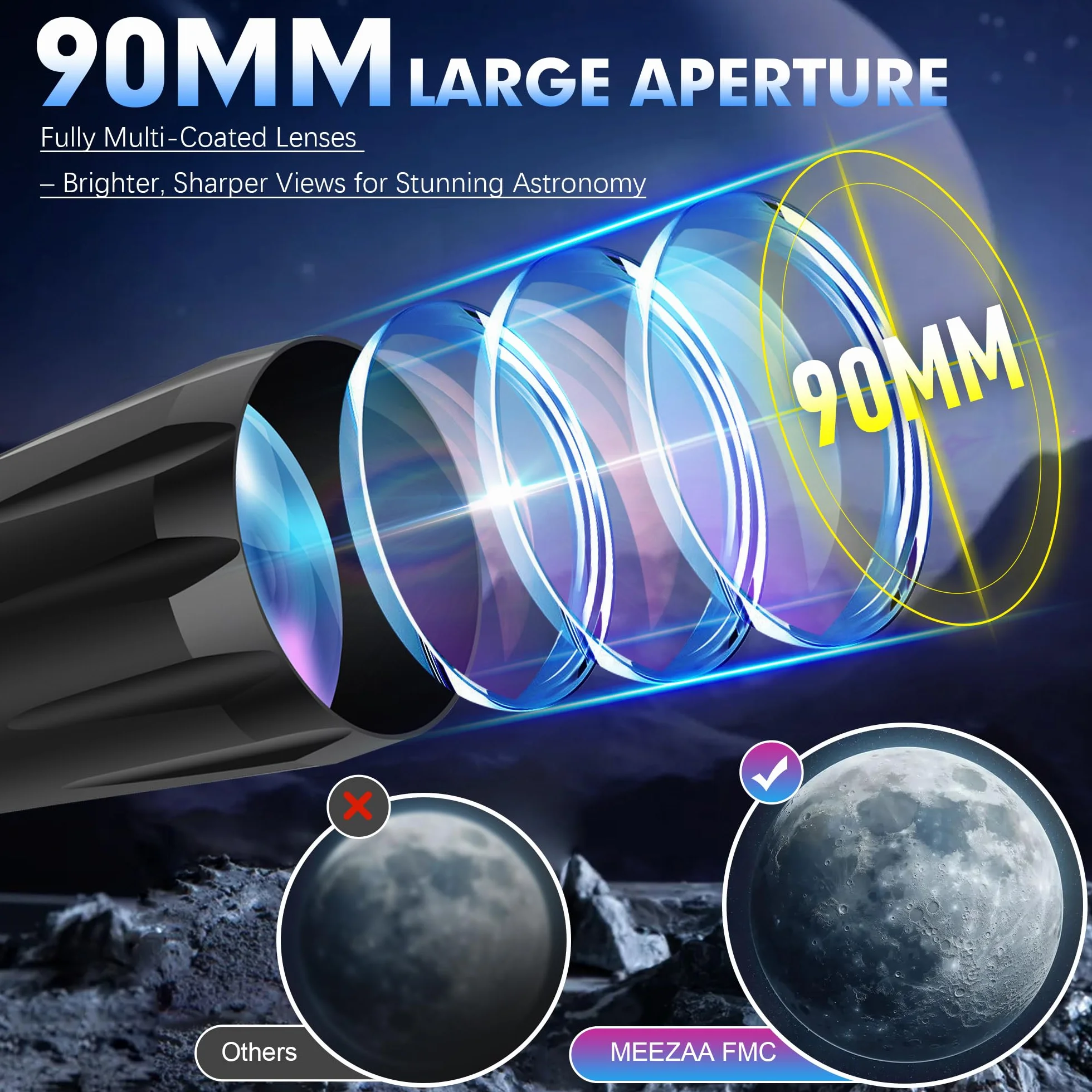 MEEZAA Teleskop, teleskop astronomiczny dla dorosłych, 90 mm, przysłona 800 mm, AZ Mount, refraktor astronomiczny dla dzieci, początkujących, do obserwacji księżyca i planet