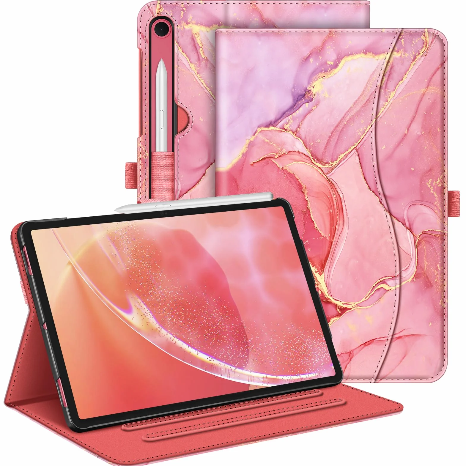 FINTIE Etui do Samsung Galaxy Tab S10 Lite/ S10 FE 2025/ S9 FE 10,9 cala / S9 27.9 cm 2023, wielokątne oglądanie pokrowiec ochronny z kieszenią, automatyczne uśpienia/budzenie (Marble Pink)