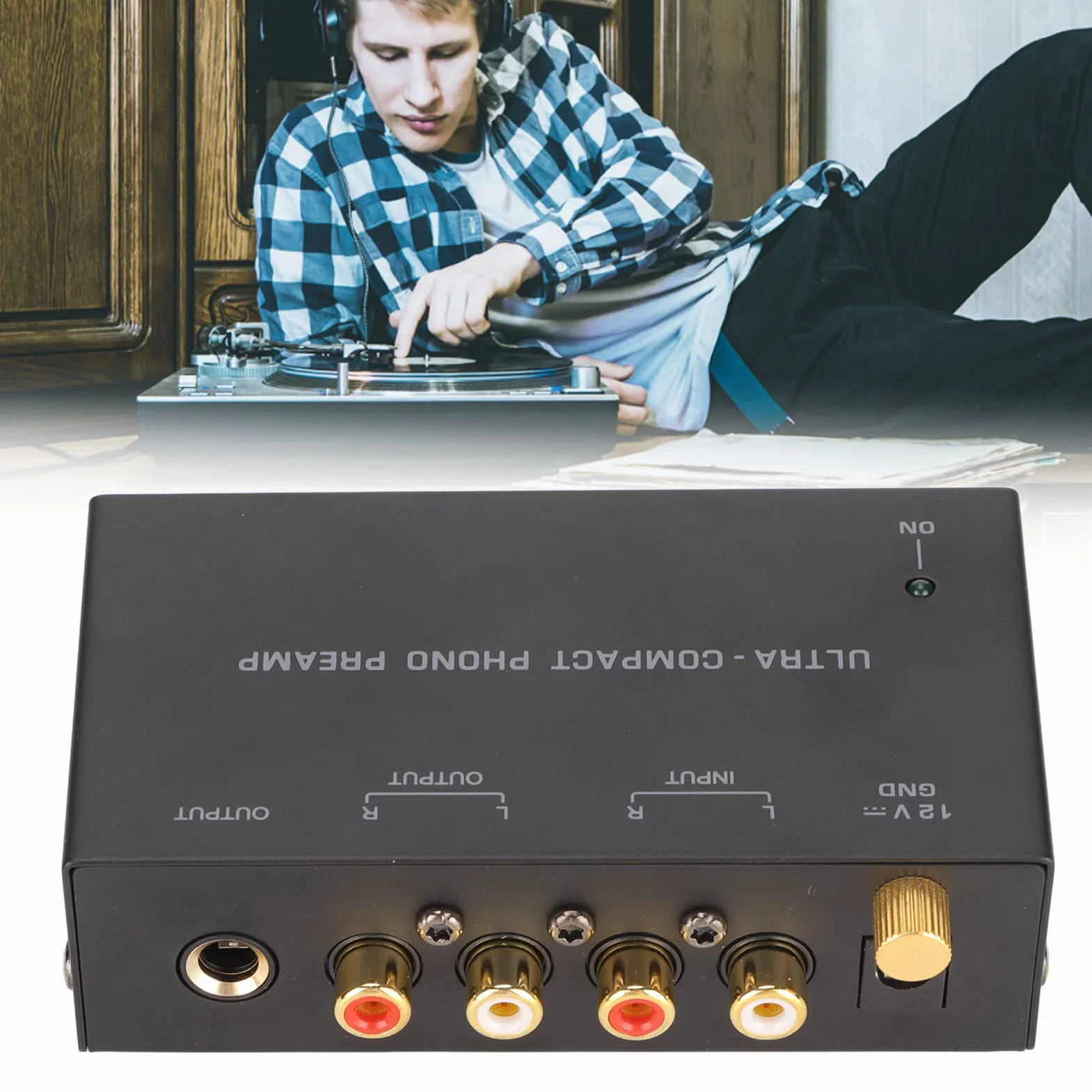 Przedwzmacniacz Gramofonowy Wejście Stereo Wyjście Gramofon Wzmacniacz z Niezależnym Sterowaniem Pokrętłem 100-240 V (Wtyczka UE)