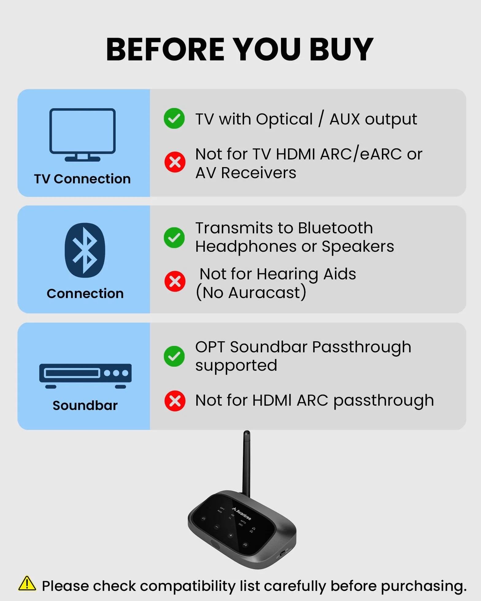 Avantree Oasis Plus 2 – transmiter Bluetooth do TV z pilotem do regulacji głośności, obsługa dwóch słuchawek, aptX Adaptive, passthrough soundbara, do TV z wyjściem optycznym lub AUX