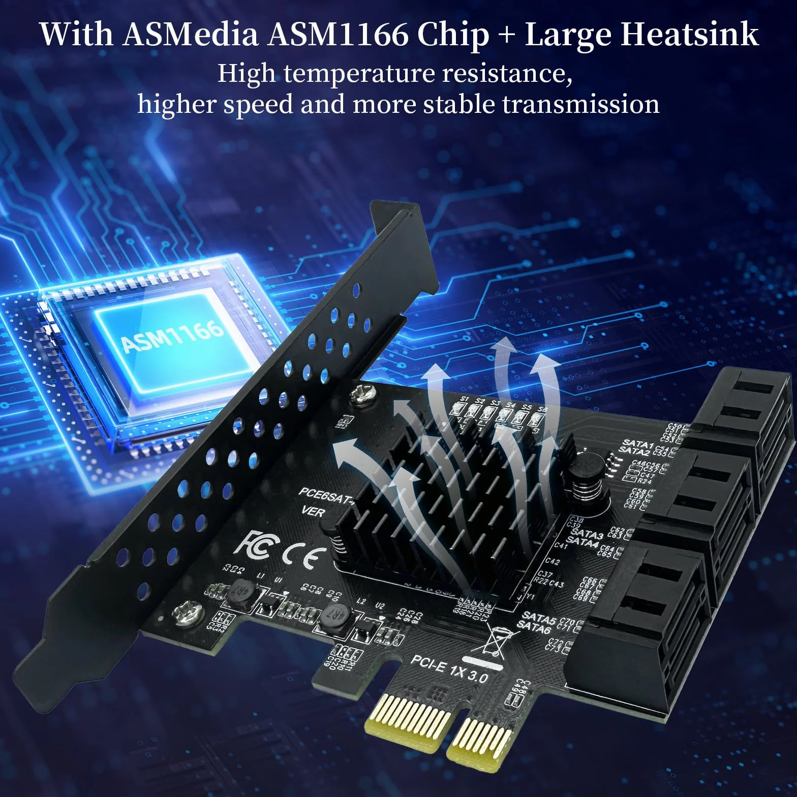 Karta SATA PCIe x1 z 6 portami, kontroler kart rozszerzeń PCIE 3.0 SATA (6 Gbit/s), karta SATA III z 6 kablami SATA, 15-biegunowy kabel rozdzielający zasilanie SATA do Windows, Mac OS, systemu Linux