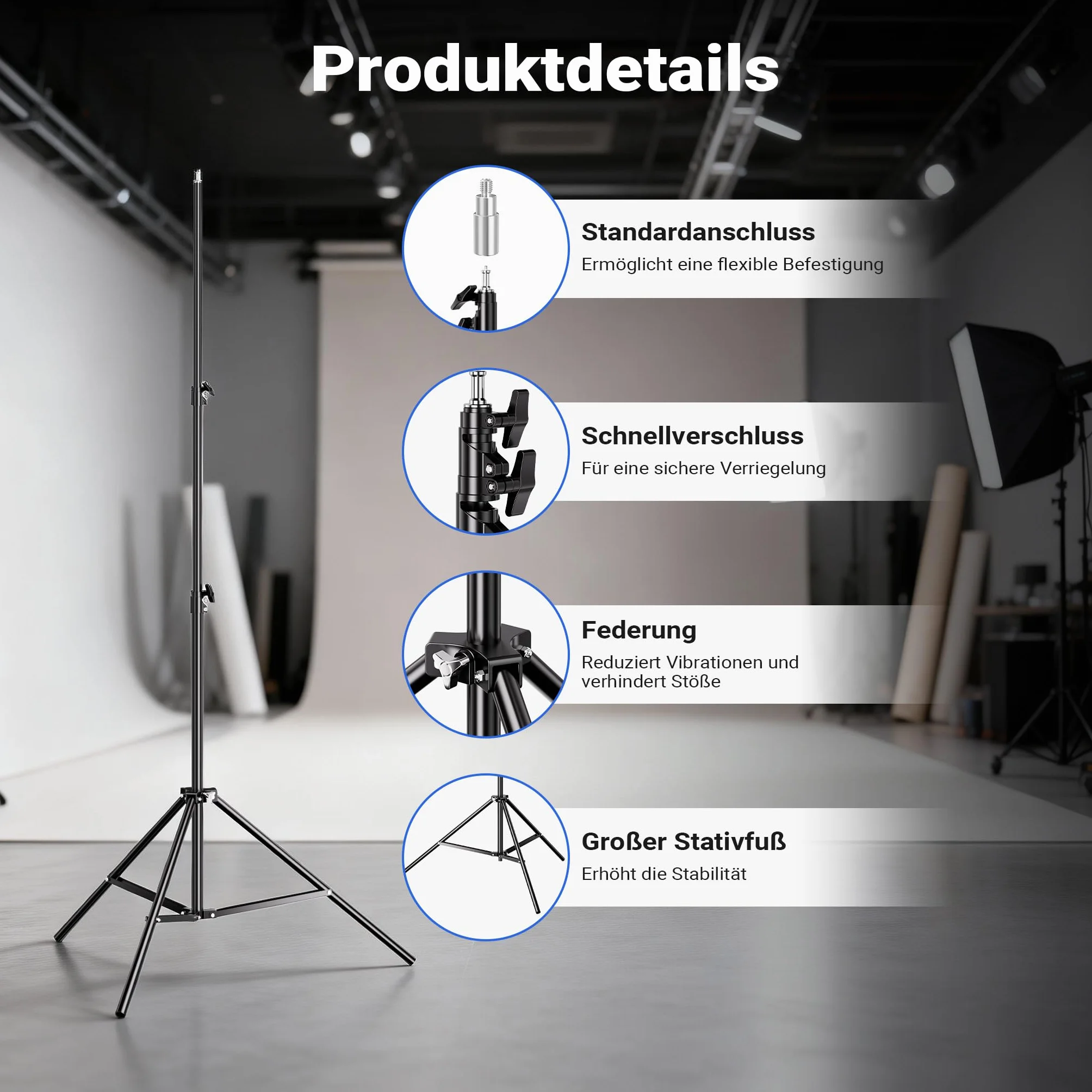 Walimex pro Zestaw statywu oświetleniowego WT-806 + worek z piaskiem, statyw fotograficzny o wysokości do 256 cm z amortyzacją sprężynową i workiem na obciążenie, który można napełnić