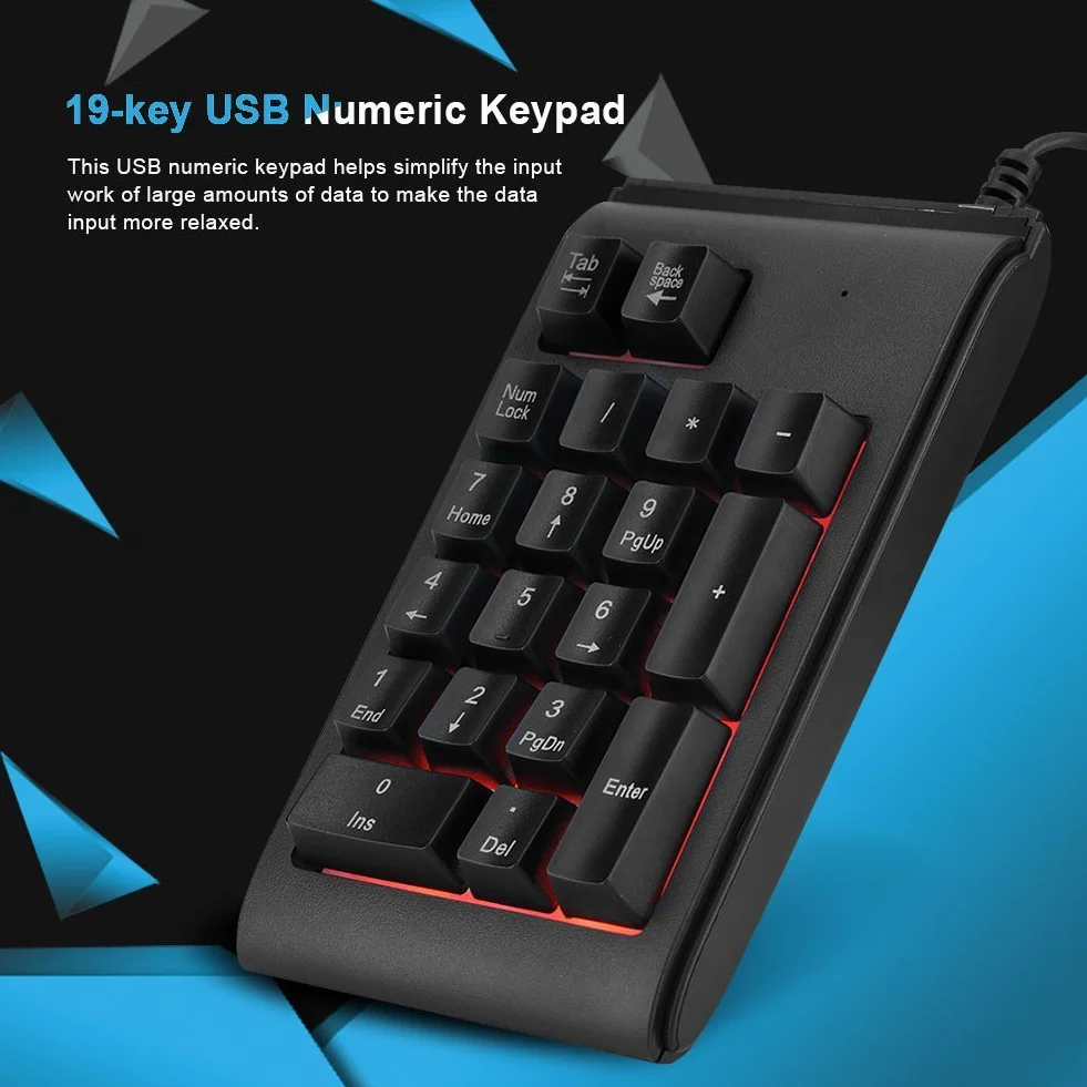 Vbestlife Klawiatura numeryczna USB, 19 klawiszy 3 kolorowe przenośna numeryczna, mini podkładka pod przewody, mechaniczna klawiatura do gier do laptopa komputera stacjonarnego PC