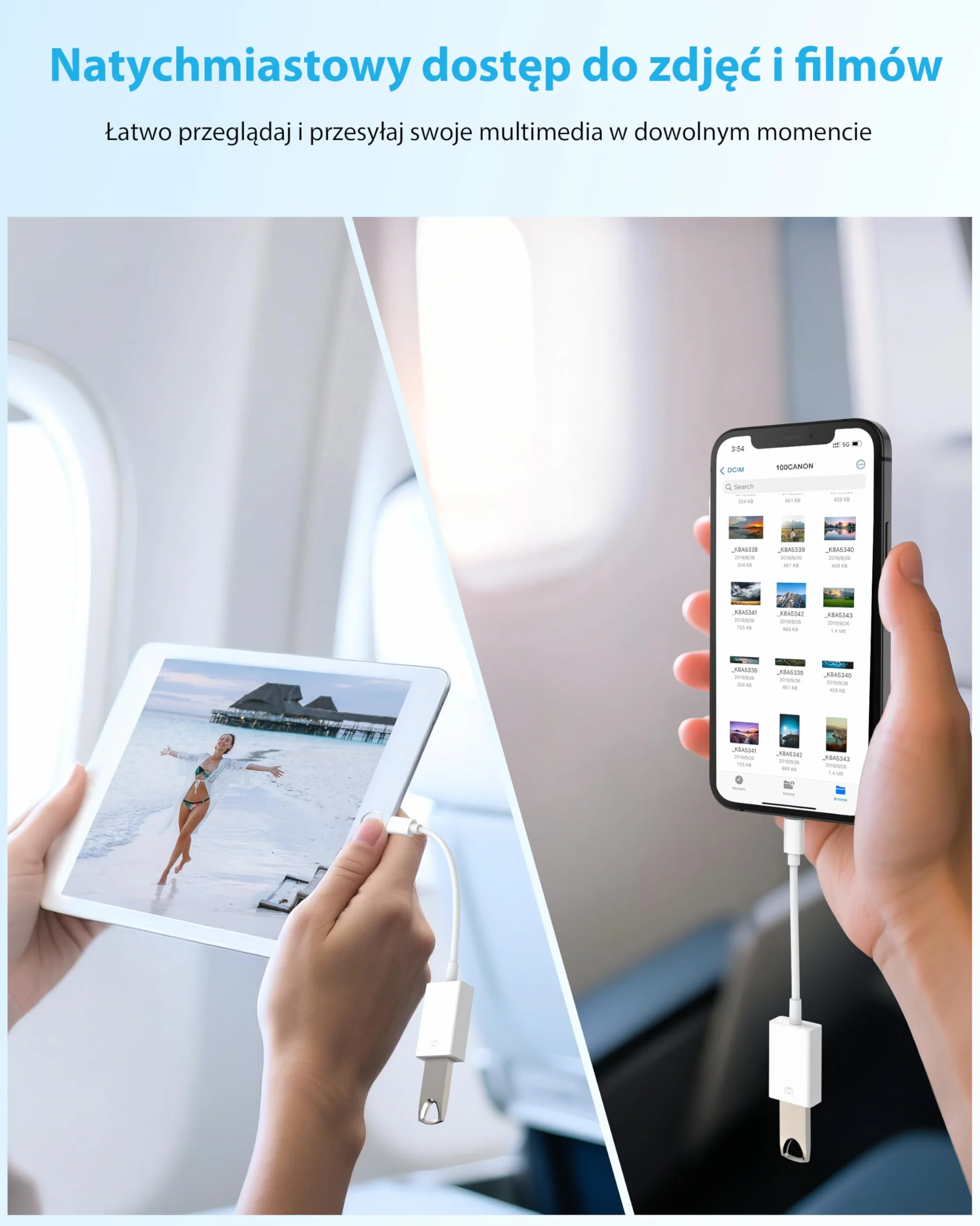 BOUTOP [Certyfikat Apple MFi Lightning na USB Adapter do aparatów fotograficznych, adapter Ethernet, klawiatura MIDI, czytnik kart kompatybilny z iPhone iPad - biały