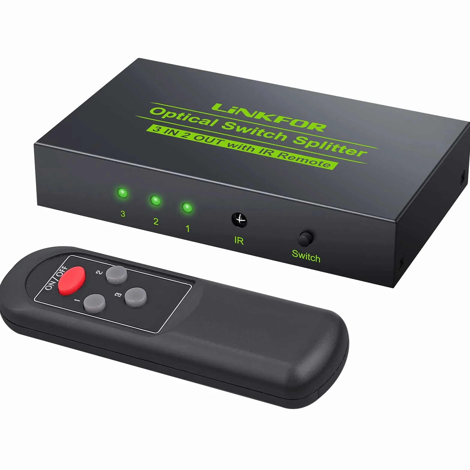 Optyczny przełącznik audio, LiNKFOR 3x2 Toslink SPDIF cyfrowy światłowodowy przełącznik audio z pilotem zdalnego sterowania przełącznik audio LPCM2.0 DTS Dolby-AC3 z kablem optycznym