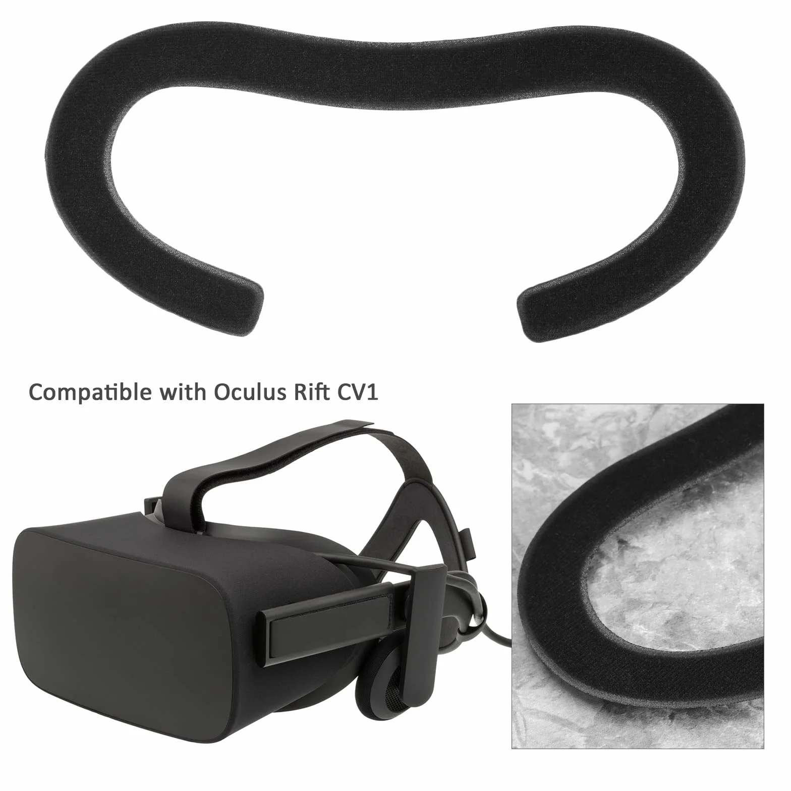 Poduszka na twarz VR kompatybilna z Oculus Rift CV1 VR zamiennik do gier, wygodna pianka PU, osłona twarzy, podkładka z gąbki, czarna