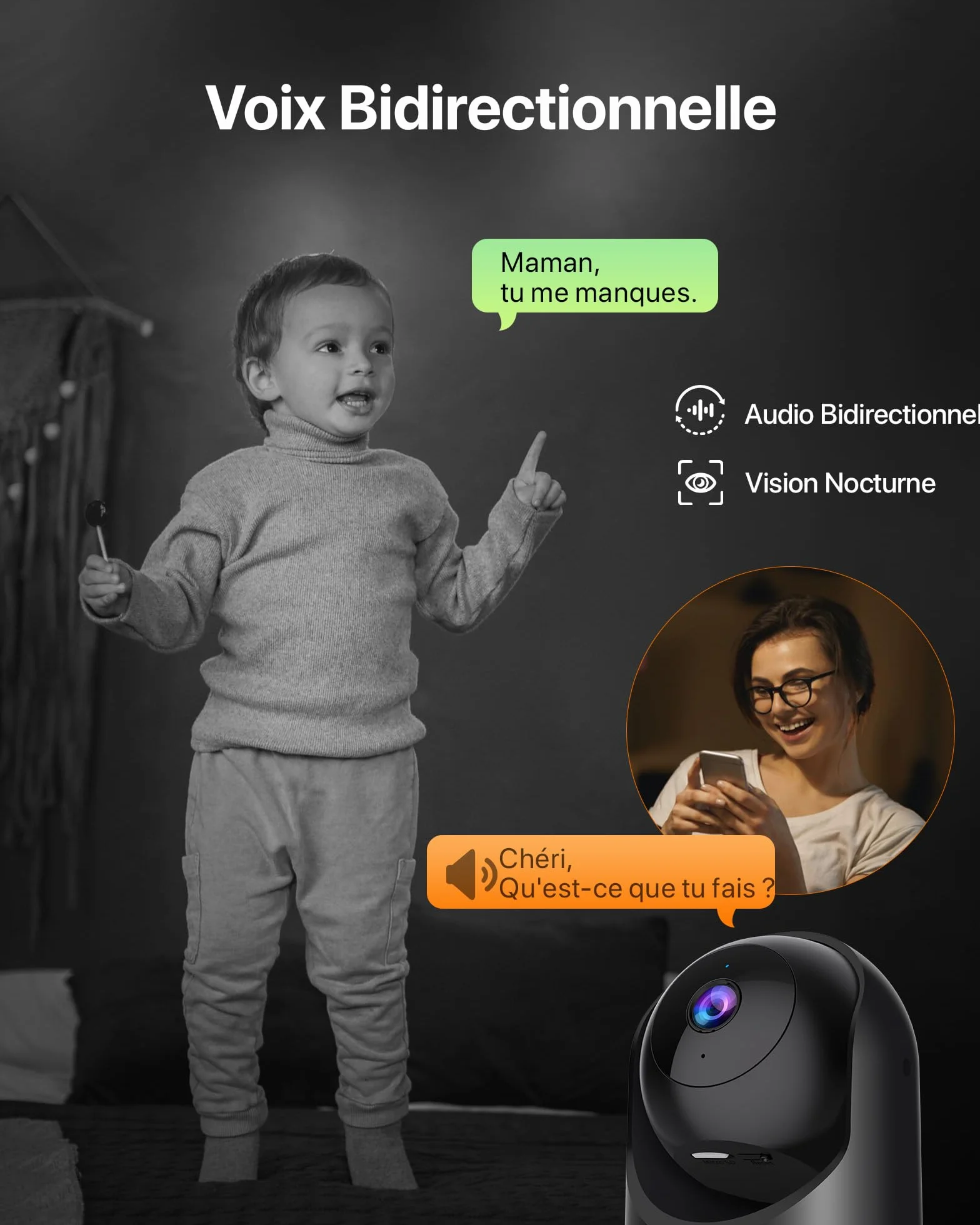 Tenda Wewnętrzna kamera monitoringowa 2K CP3 V3.0, 360 stopni Wi-Fi z 2-drożnym dźwiękiem, FHD 3 MP, widoczność w nocy, wykrywanie ruchu, alarm i wiadomości push, dla niemowląt i zwierząt domowych