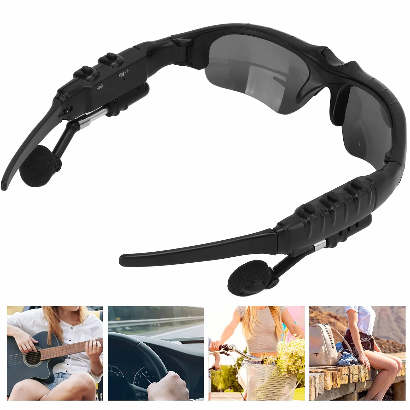 Inteligentne Bezprzewodowe Okulary Przeciwsłoneczne Bluetooth, Zdejmowane Spolaryzowane Sportowe Okulary Przeciwsłoneczne ze Stereofonicznym Zestawem Słuchawkowym, Zestaw Słuchawkowy Bluetooth Okulary