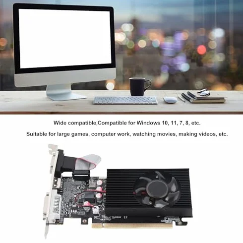 Bewinner Karta graficzna GT710, 2 GB DDR3 64-bitowa karta graficzna, niskoprofilowa karta graficzna komputera, PCI Express 2.0 X16, wyjście HDMI VGA DVI, stacjonarna, karta graficzna do gier dla