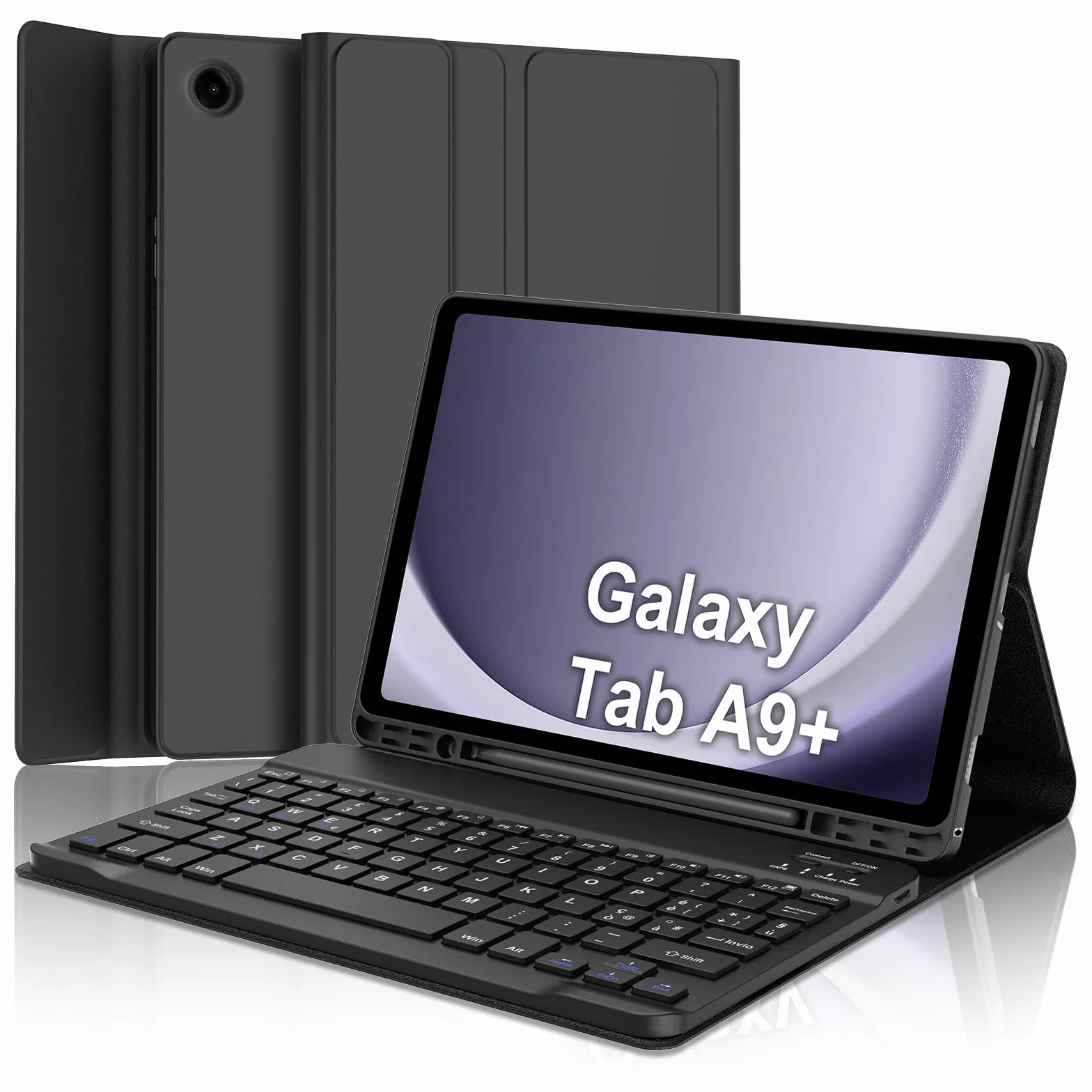 SENGBIRCH Etui na klawiaturę do Samsung Galaxy Tab A9 Plus 11" 2023 - QWERTZ niemiecka klawiatura zdejmowana Bluetooth bezprzewodowa klawiatura do Galaxy Tab A9+ 11'' 2023 (SM-X210/X216/X218), czarne