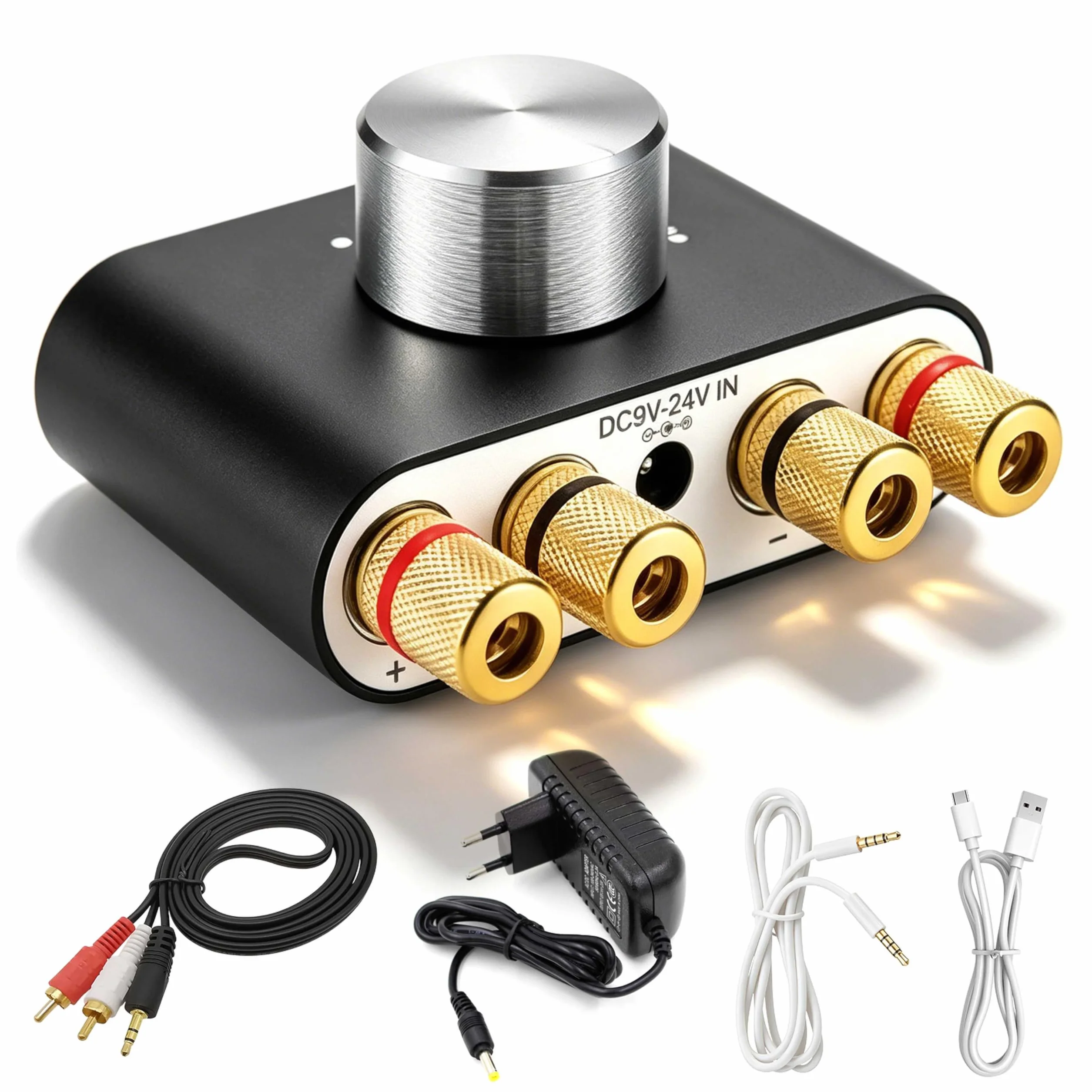 Mini wzmacniacz Bluetooth, 50W×2 HiFi stereofoniczny wzmacniacz, cyfrowy wzmacniacz mocy z zasilaczem do systemu audio do domu i biura, głośniki