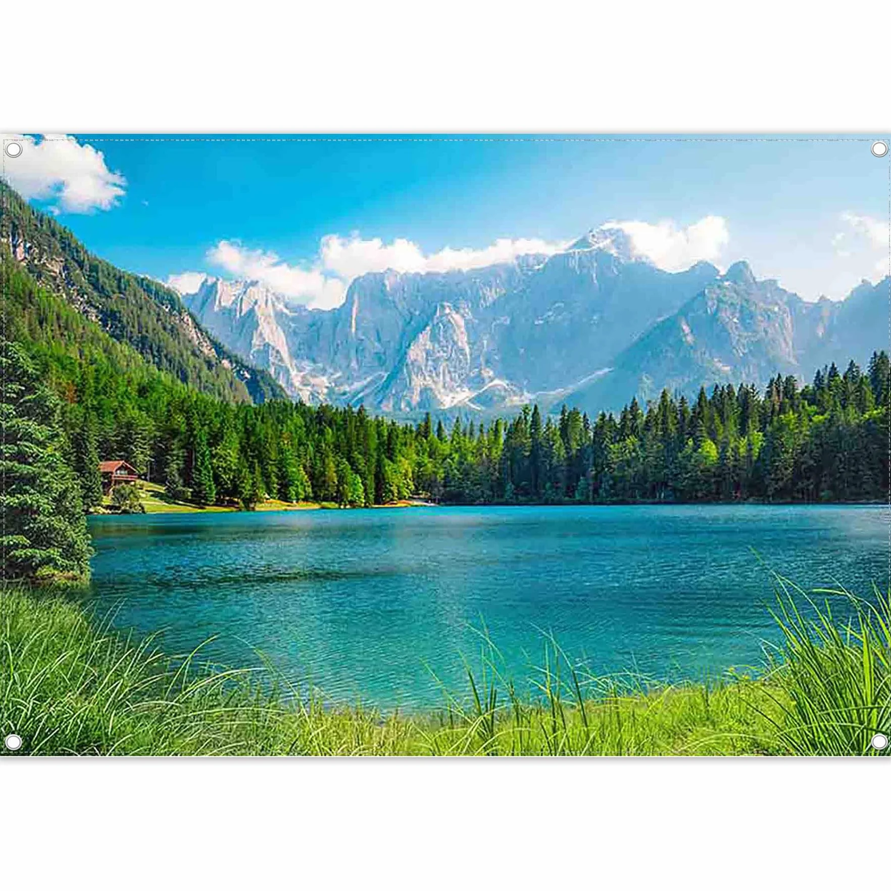 Luminora 2,1 x 1,5 m tło jezioro alpejskie natura tło fotograficzne krajobraz górski spokojny kemping urodzinowy poliester gobelin, baner dekoracje imprezowe, akcesoria studyjne