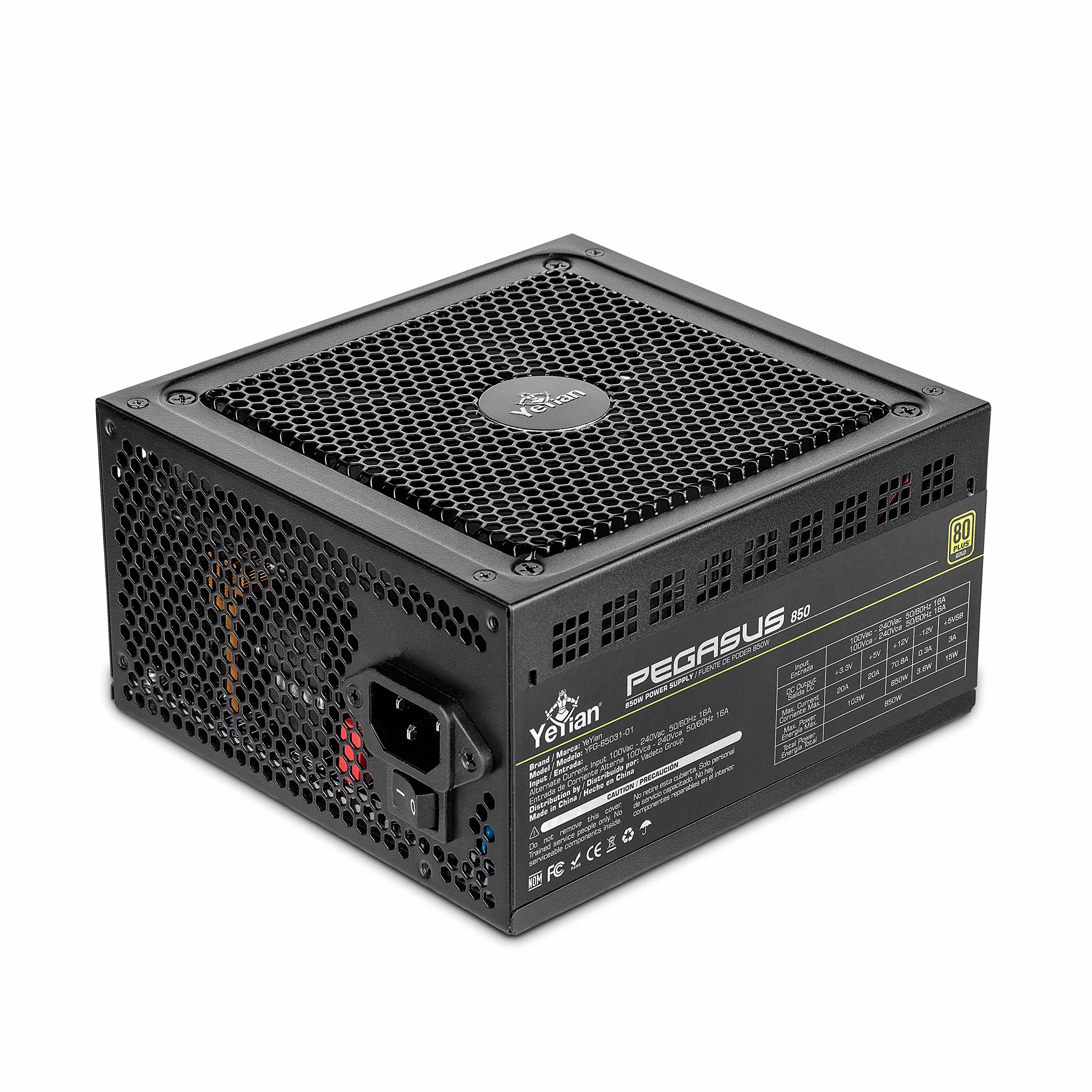 YEYIAN Pegasus 850W 80+ Złoty modułowy zasilacz do komputera PC | PCI-E generacja 5 | ATX 12V wersja 3.0 | 80+ Złota | Kable płaskie | Wentylator 140mm | Komputer do gier RTX 4070 Ti / 4080/4090
