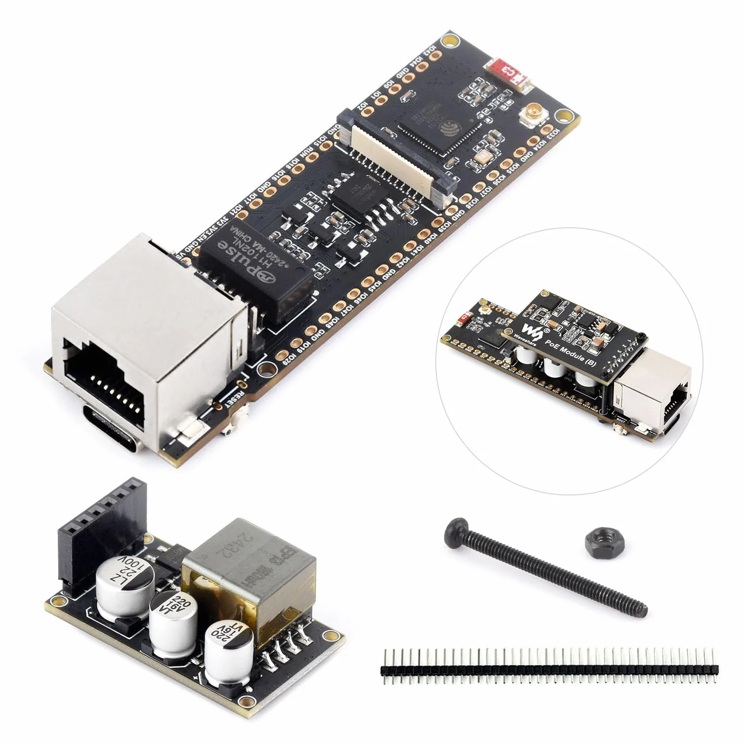 Waveshare ESP32-S3 ETH Development Board, 10/100Mbps RJ45 Ethernet Port, Wi-Fi & BT Support, 240MHz Dual Core Processor, Onboard Type-C Port and TF Card Slot, PoE Module