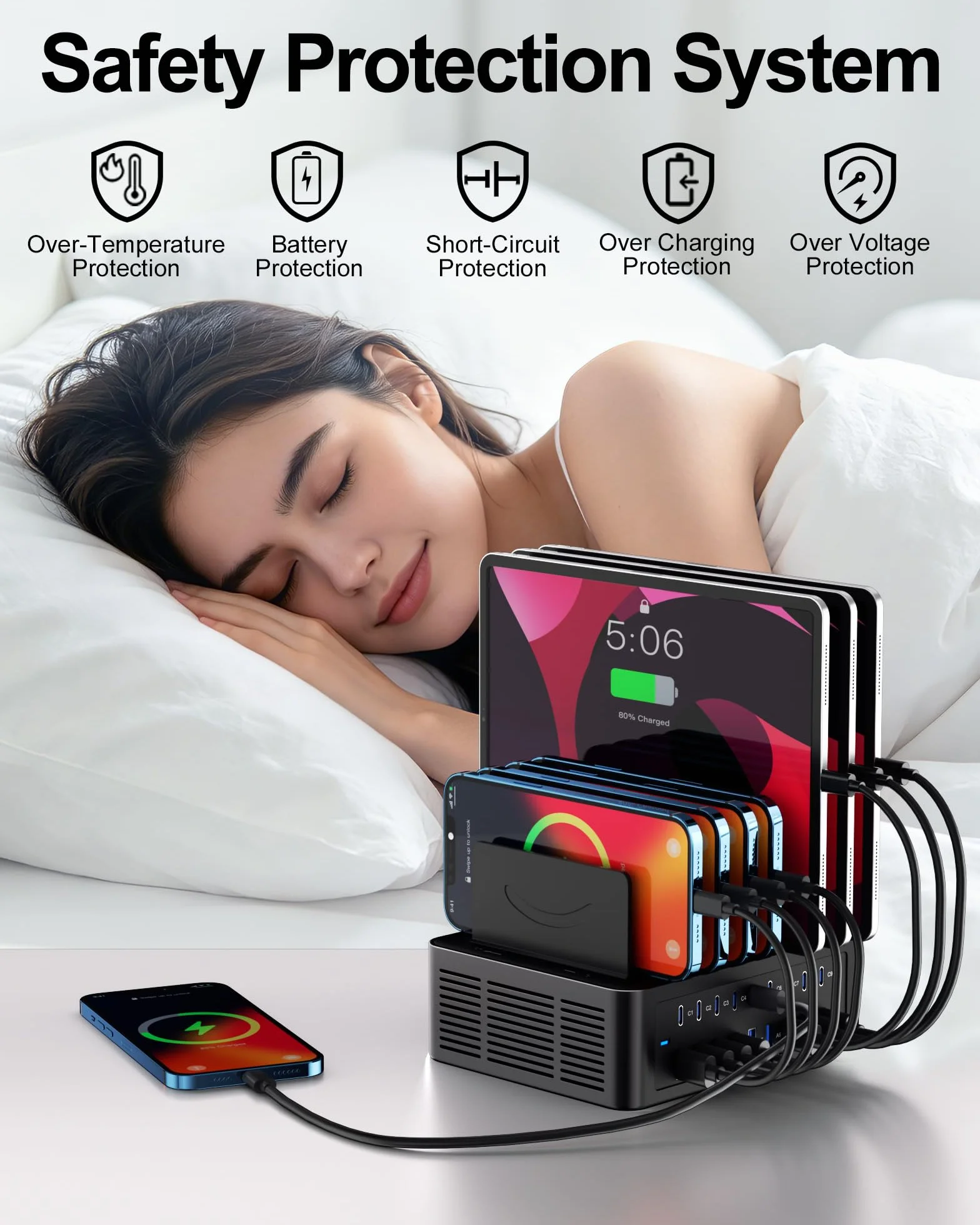 Stacja ładująca 150 W/35 A do wielu urządzeń, 16-portowa stacja ładująca USB C z regulowanymi przegrodami – organizer stacja ładująca do smartfona, iPada, Kindle, tabletu i innych urządzeń