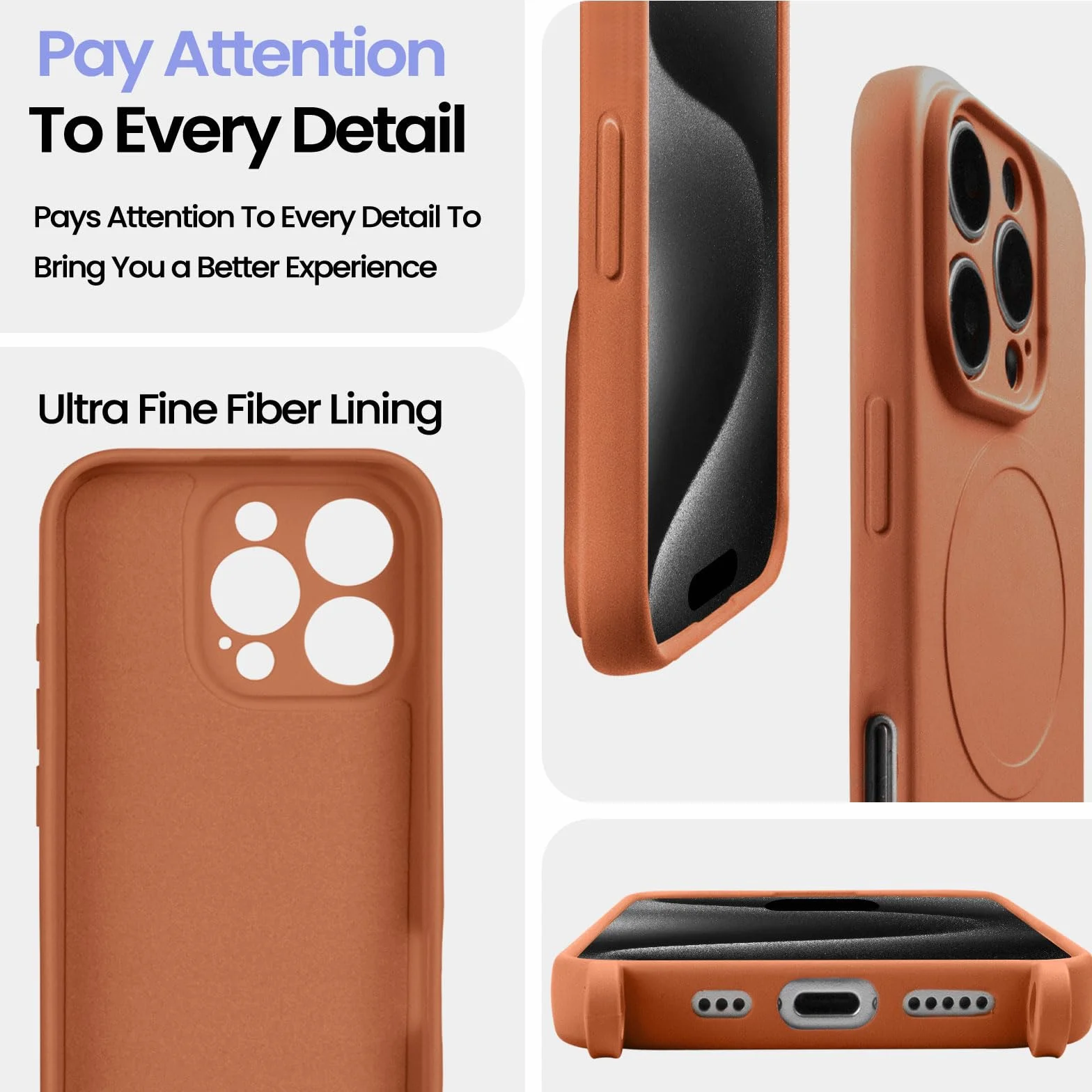 Etui crossbody ze smyczą do iPhone'a 16 Pro, magnetyczne etui kompatybilne z MagSafe, płynny silikonowy pokrowiec z paskiem, regulowany pokrowiec na szyję, naszyjnik, brązowe