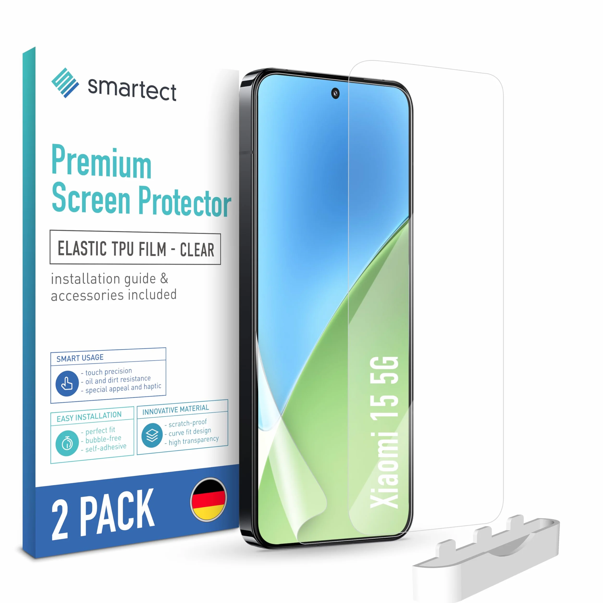 smartect Folia Ochronna TPU [2 Sztuki, Clear] dla Xiaomi 15 5G, Zakrywa cały wyświetlacz, Ochraniacz Ekranu bez Pęcherzyków, Bez Odcisków palców