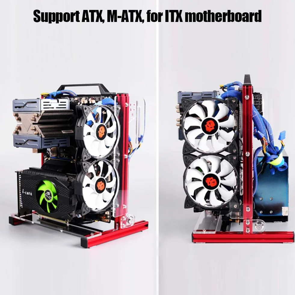 Kafuty PC obudowa na komputer ATX/M-ATX/ITX otwarta podwozie pionowa otwarta aluminiowa rama stojak podwoziowy z uchwytem dobre rozpraszanie ciepła (czerwony)