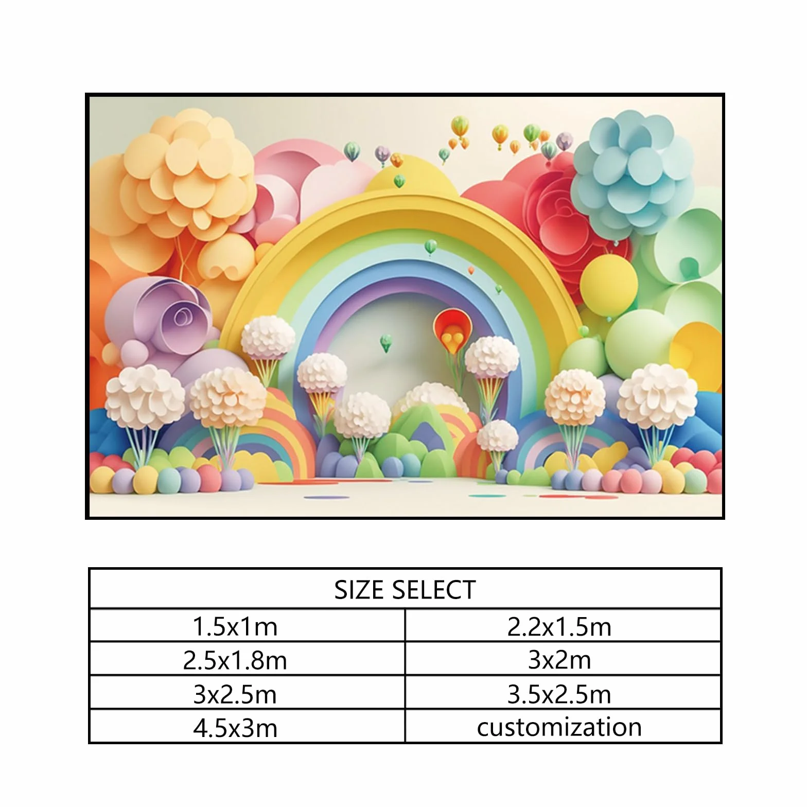 YongFoto Tło urodzinowe dla dzieci 4,5 x 3 m, kwiat balon na gorące powietrze, tęczowa girlanda, tło fotograficzne dla dzieci, noworodka, baby shower, przyjęcie, ciasto, stół, baner, tapeta, sesja