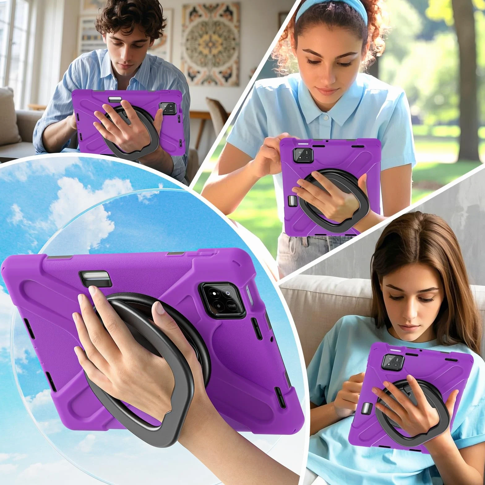 Etui na Xiaomi Mi Pad 8 / Pro 11,2" 2025, odporne wstrząsy, wytrzymałe etui z obrotową podpórką 360°, paskiem rękę/ramię, wytrzymała obudowa tablet(Mor)