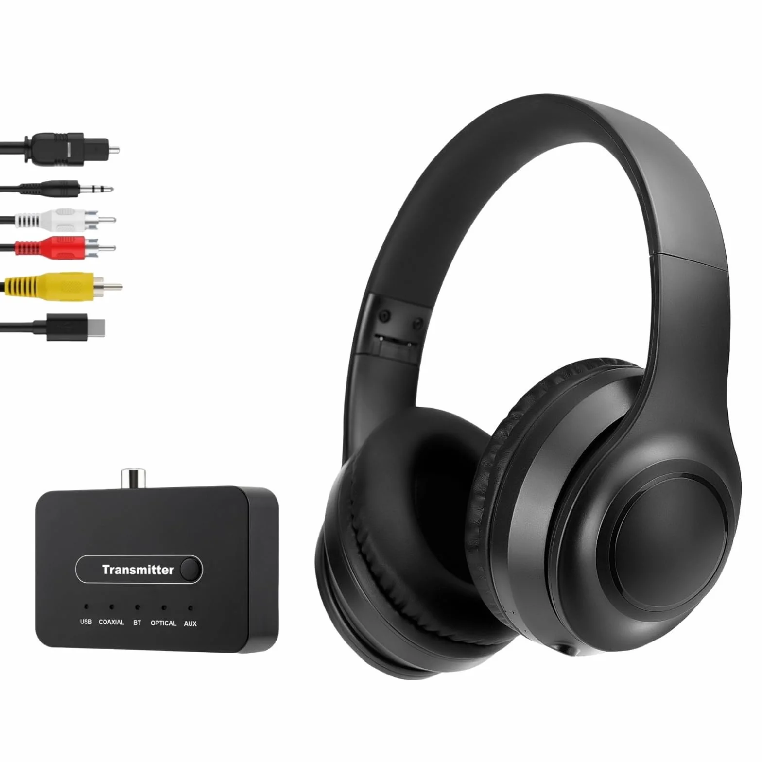 ANC Bezprzewodowe słuchawki TV dla seniorów - aktywna hybrydowa redukcja szumów, składane słuchawki Bluetooth 5.3 z nadajnikiem (optyczny/koncentryczny/USB/RCA/AUX), dźwięk Hi-Fi, 35H autonomia