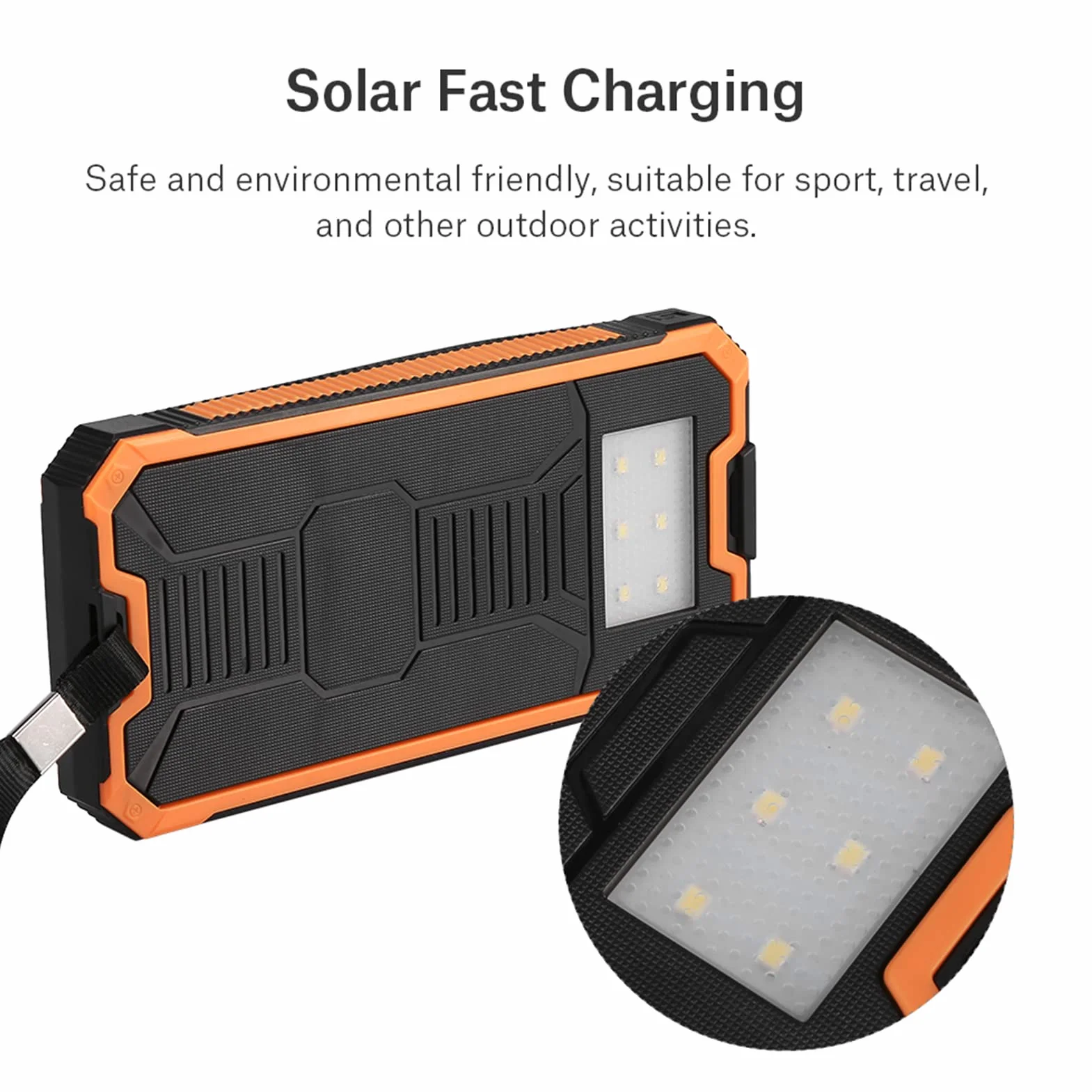 Solarny powerbank, 20 000 mAh, ładowarka solarna, USB, 2 wyjścia, bezprzewodowy powerbank, szybkie ładowanie, ładowarka do telefonu komórkowego z latarką, na kemping, wędrówki, wycieczki na świeżym