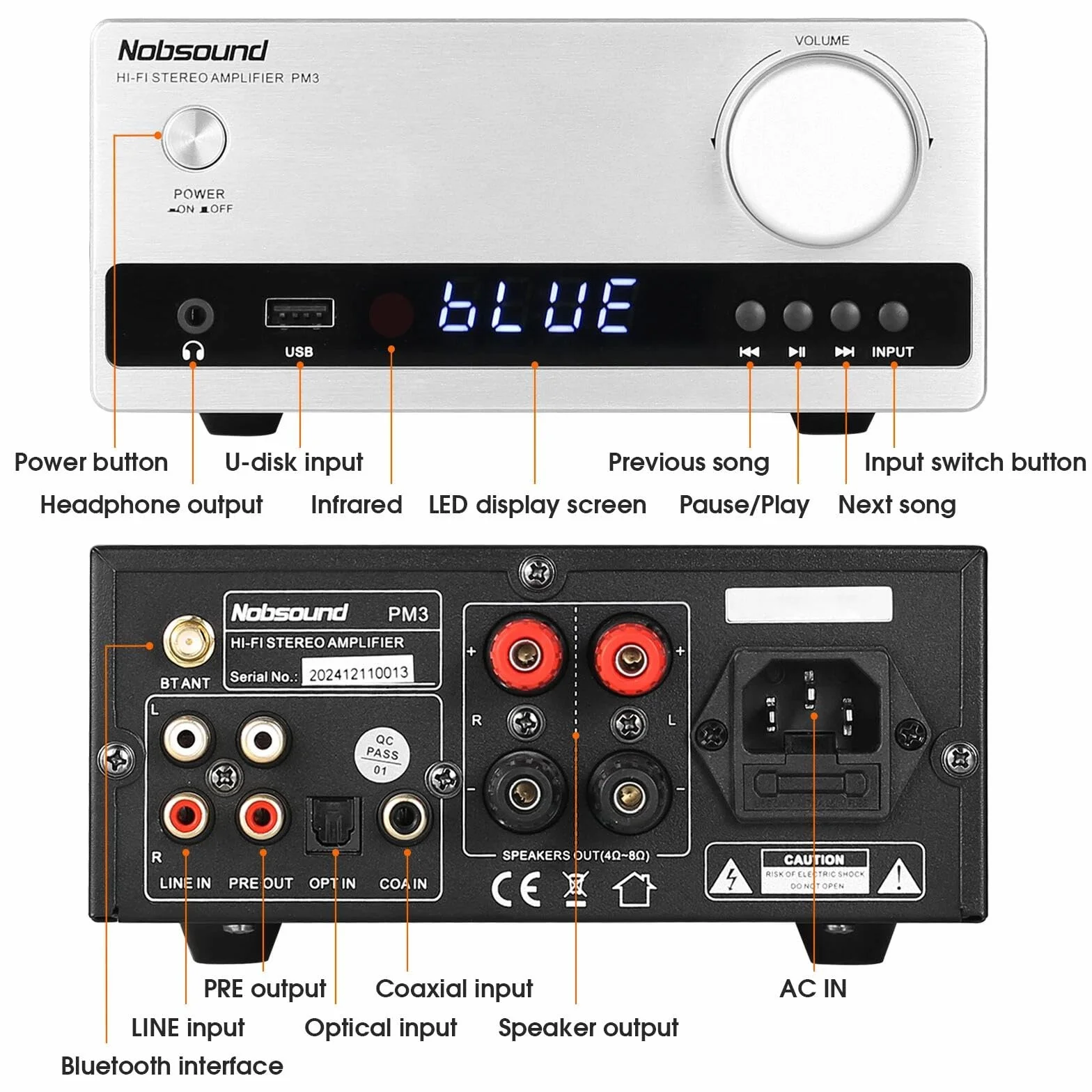 Wzmacniacz cyfrowy Bluetooth Nobsound DAC: Domowy wzmacniacz stereo, Odtwarzacz U-Disk z pilotem