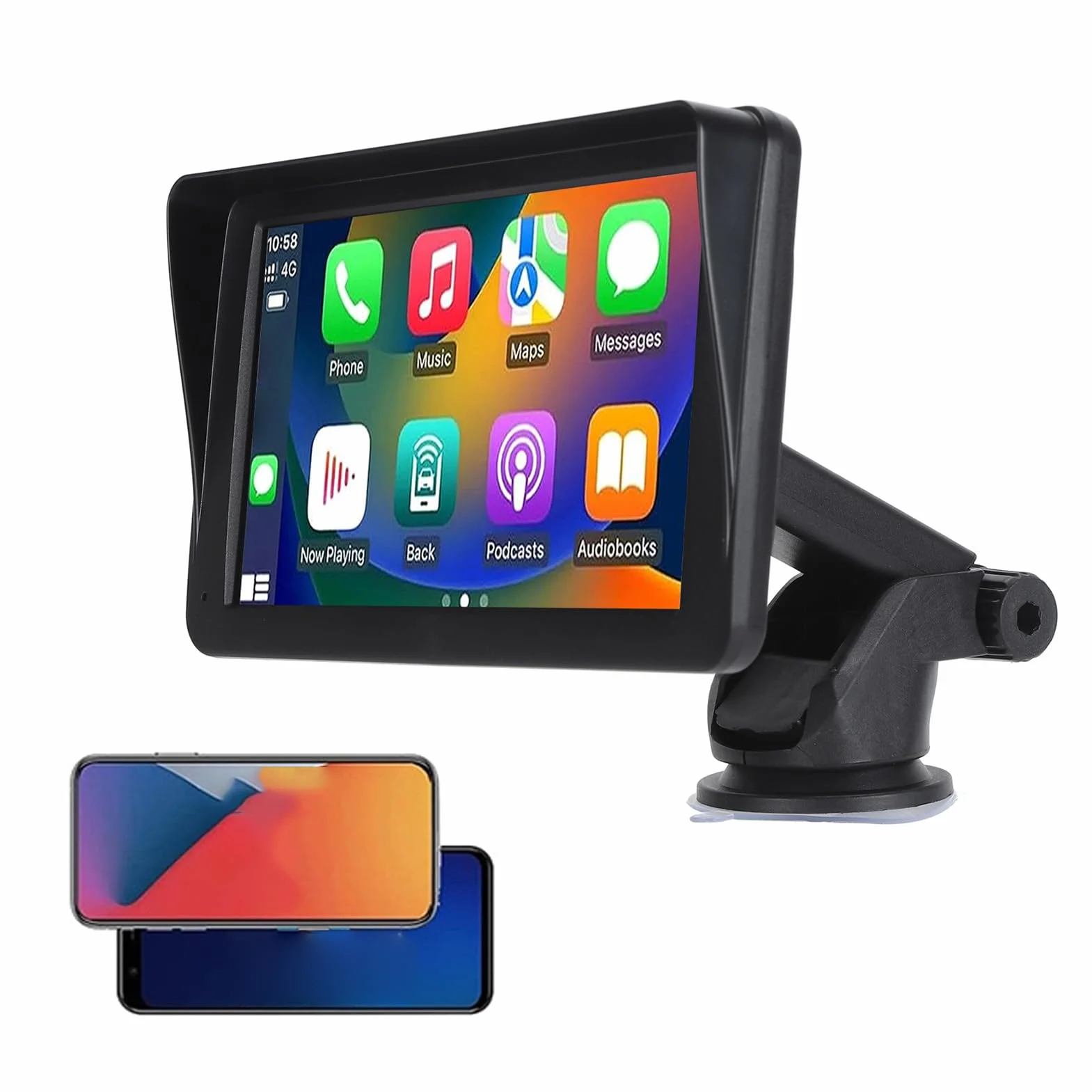 Przenośny Samochodowy Zestaw Stereo, 7-calowy Samochodowy Odtwarzacz Multimedialny z Podwójnym DIN, Sterowanie Głosowe, Ekran Dotykowy z Uchwytem Mirror Link, do CarPlay, do