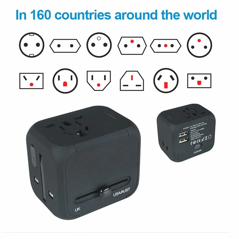 Travel International Power Adapter, Universal Travel Adapter, Adapter z Dual Usb. Międzynarodowe gniazdo podróży.