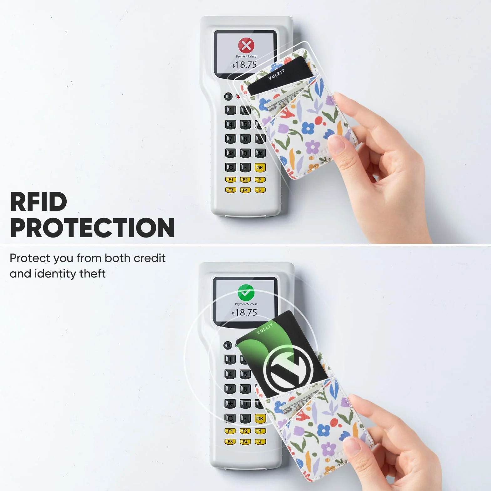 VULKIT Etui na karty kredytowe RFID, samoprzylepna kieszeń, skóra, Kwiat Polny