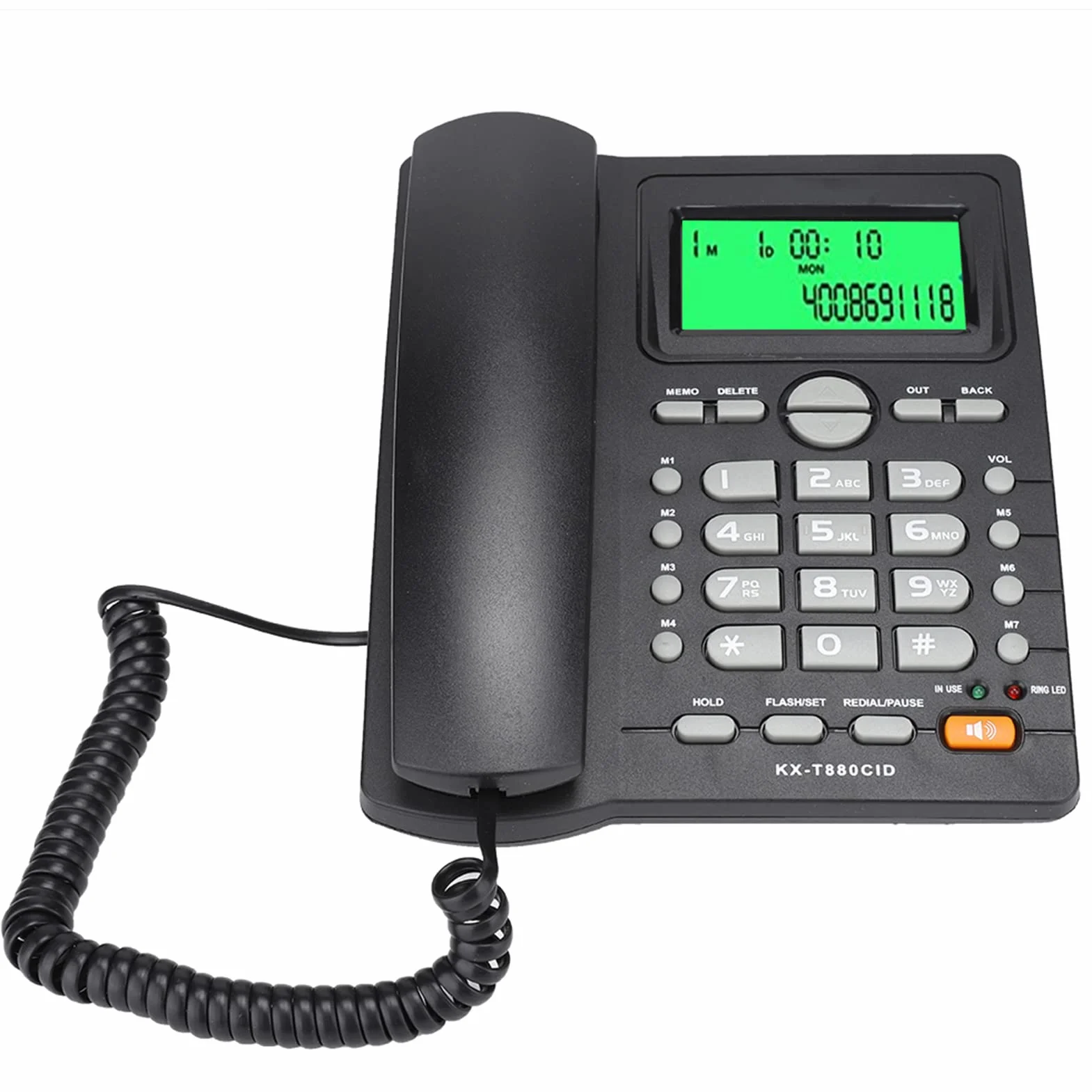 Telefon stacjonarny KX T880C, telefon przewodowy z zestawem głośnomówiącym, identyfikacją dzwoniącego, szybkim wybieraniem i funkcją wyciszenia, telefon z dużym przyciskiem do domowego biura, nie wy