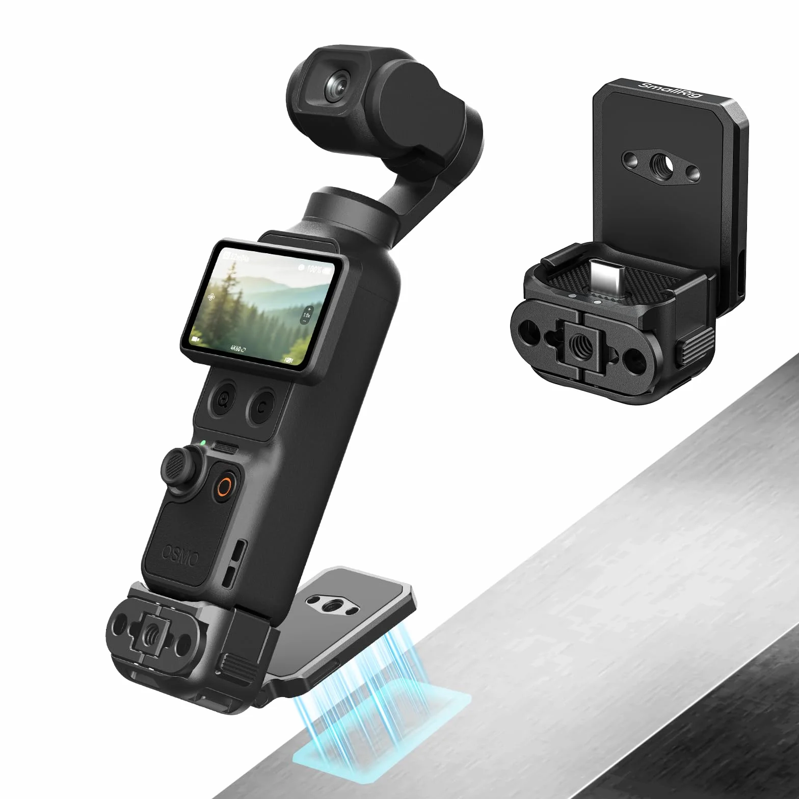 SMALLRIG Magnetyczna Płytka Tylna QR do DJI Osmo Pocket 4/3, Interfejs USB-C, Otwór Pozycjonujący 1/4”-20” i Dwukierunkowy Interfejs Magnetyczny, Regulacja Swobodna w Zakresie 180°-6359