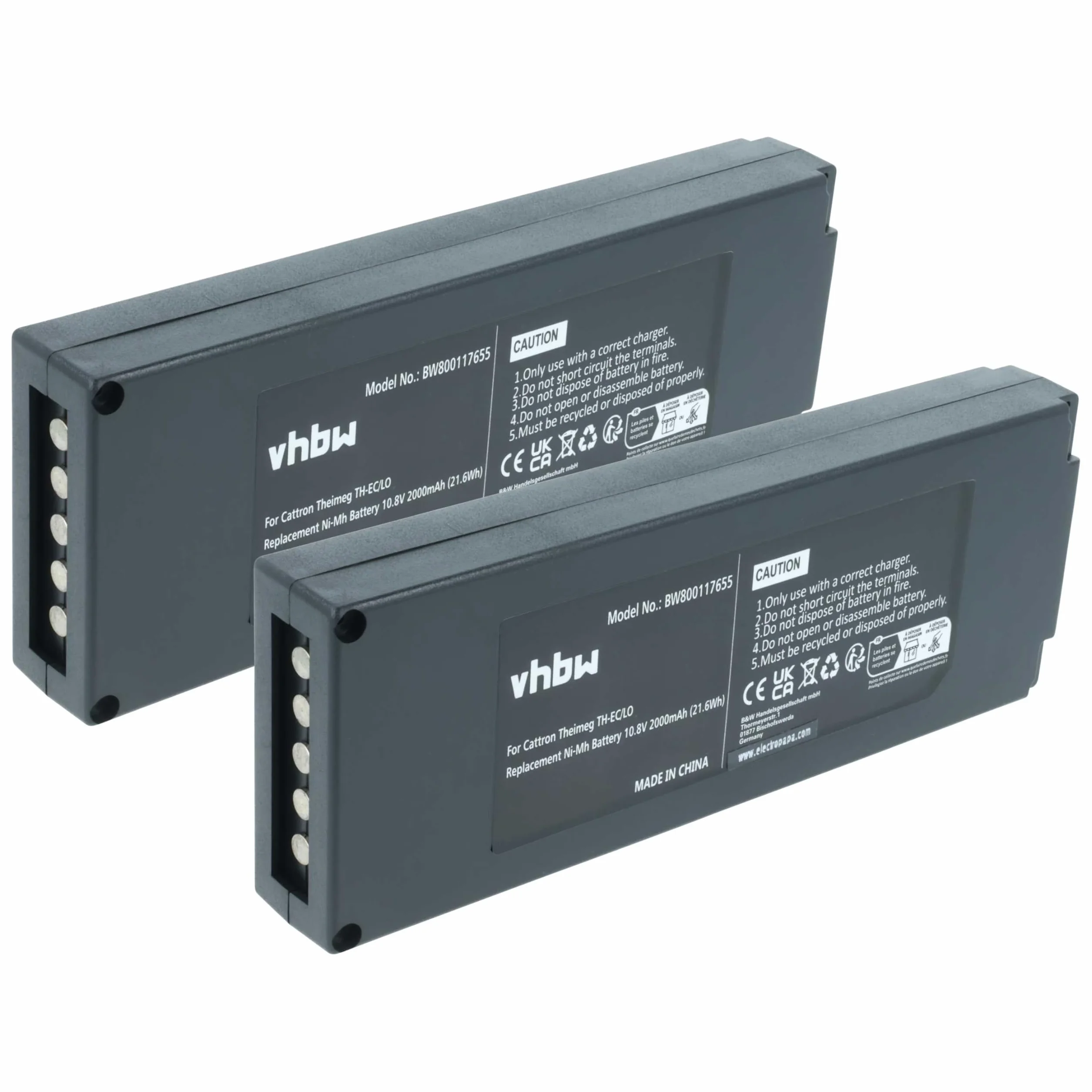 vhbw 2 x zamiennik baterii Cattron Theimeg BT081-00053, B5018-00061 do zdalnego sterowania (2000 mAh, 10,8 V, NiMH)