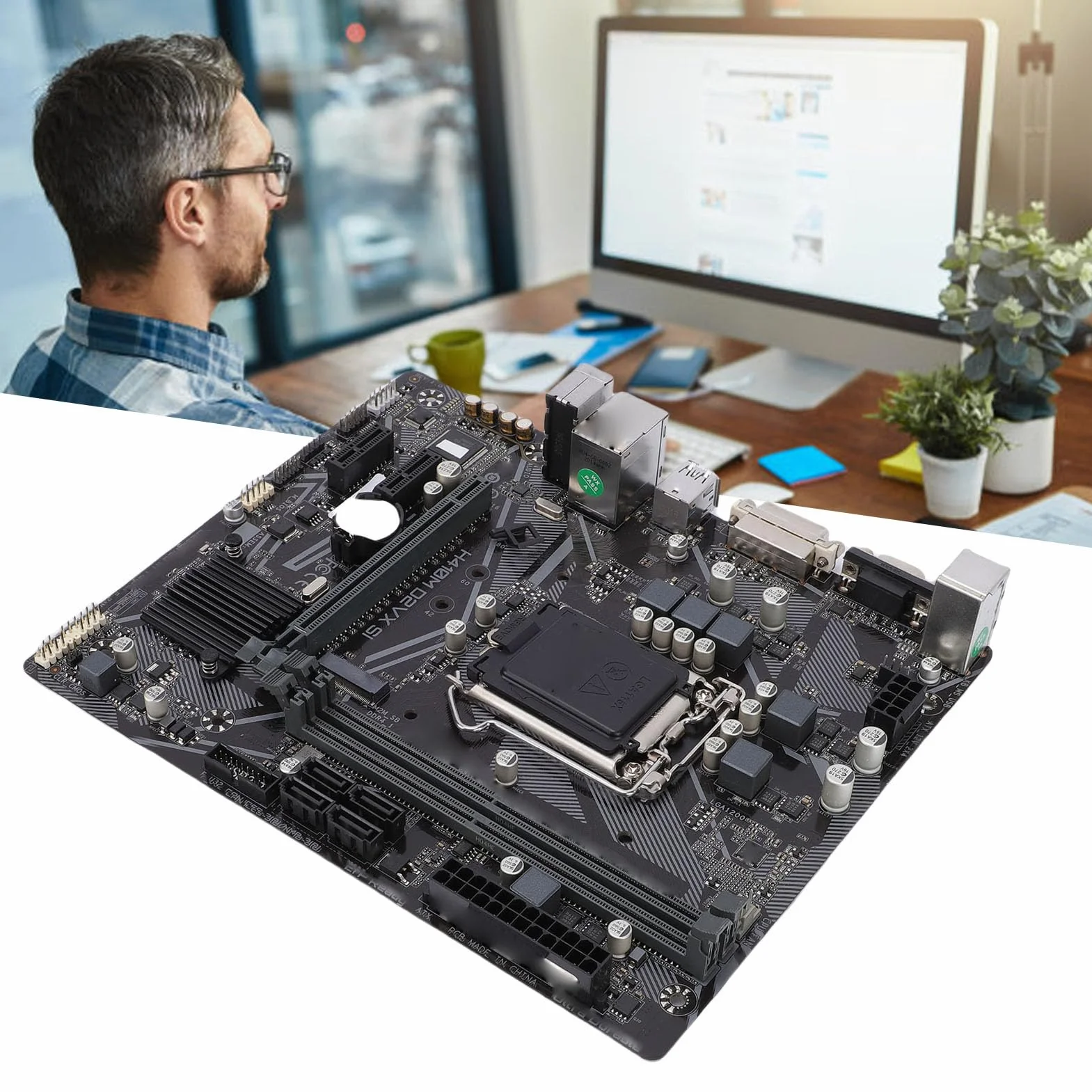 Asixxsix Płyta Główna Komputera H410M S2 M ATX, Płyta Główna Komputera PC z PCI E 3 0, Wyjście VGA DVI, 2 Gniazda DDR4 DIMM Pasujące do Procesorów CPU LGA 1200 10. Generacji