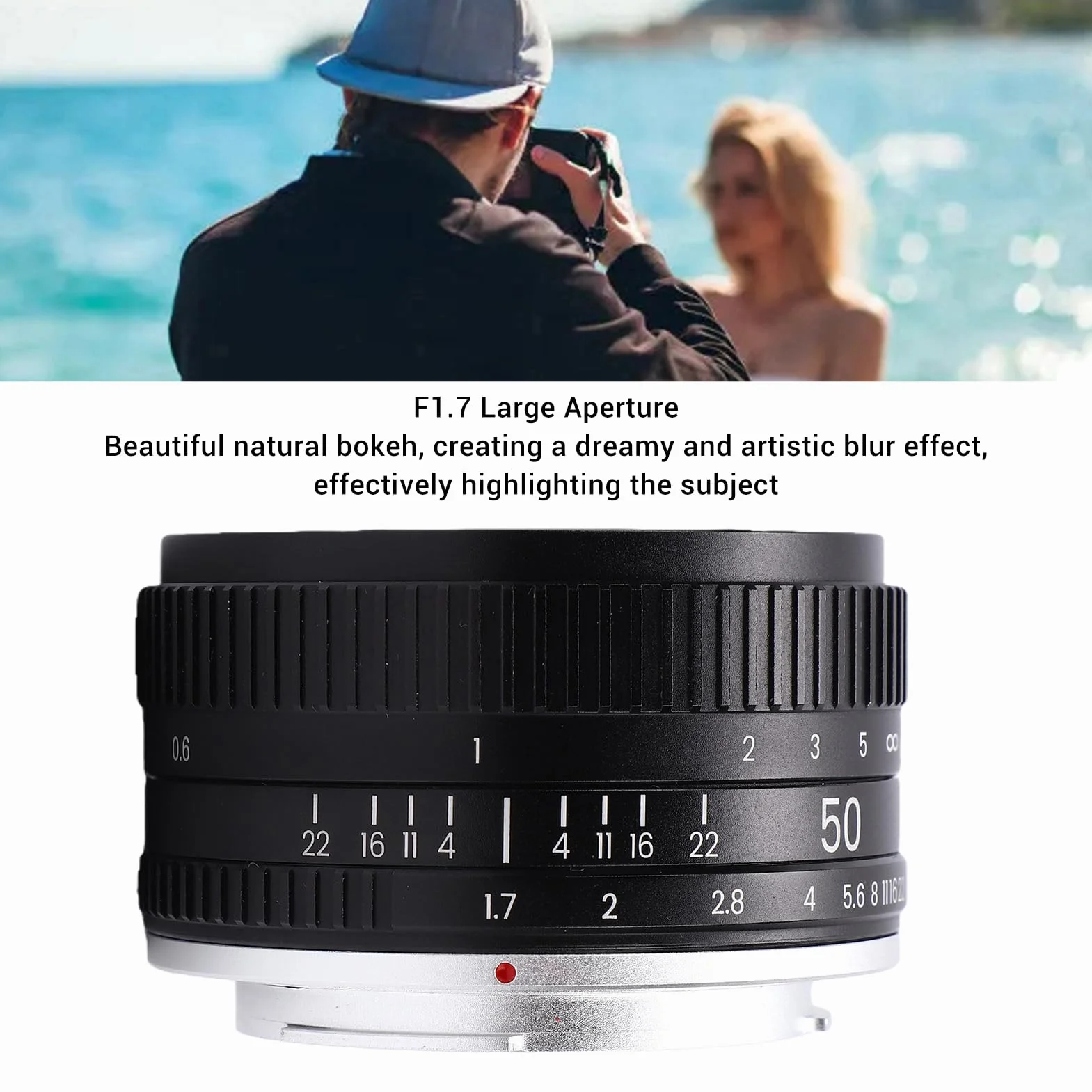 Fydun Obiektyw Stałoogniskowy 50 Mm F1.7 do Aparatu Mark II, Wysokiej Rozdzielczości Zamiennik Obiektywu z dużą przysłoną do Fotografii Portretowej K1 Osłona ze Stopu Aluminium