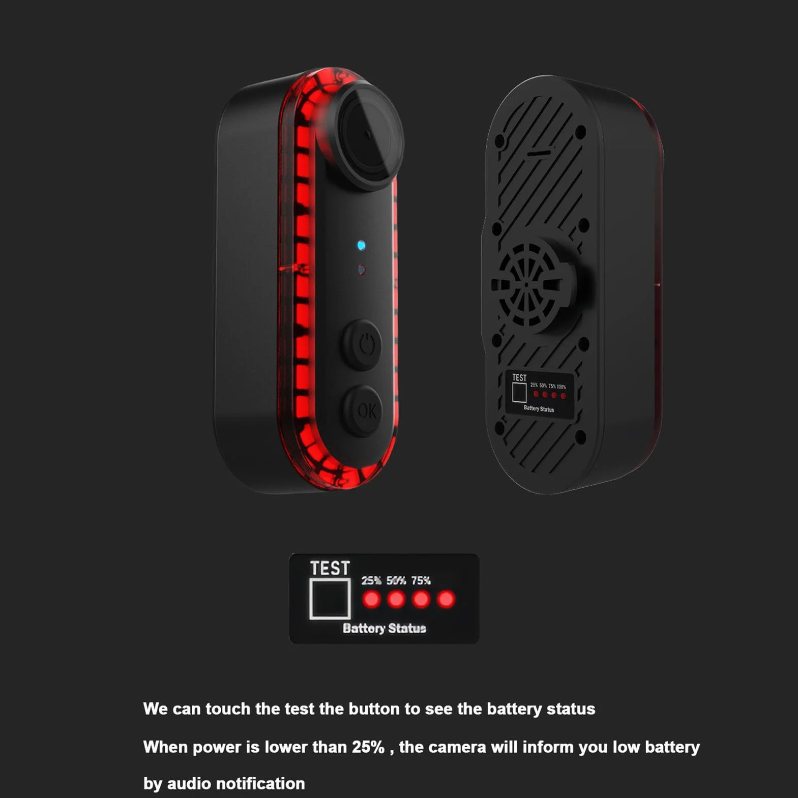 Kamera Tylna Roweru 1080p z światłem Ogonowym, 150 -stopniowe Kąt Rowerowy Aparat Sportowy, IPX6 Water Proof 3500 MAh (64GB)