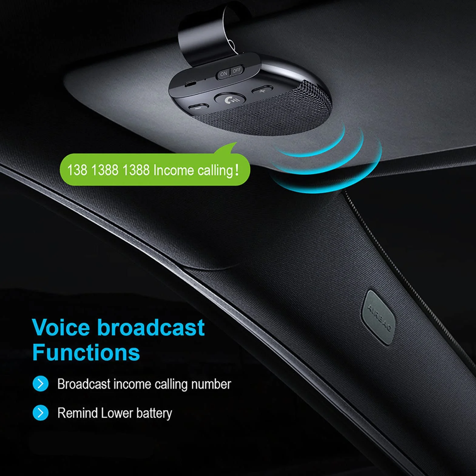 Samochodowy Zestaw Głośnomówiący Bluetooth, Osłona Przeciwsłoneczna Samochodu Bluetooth 5.0, Dźwięk Zwiastowania, Mikrofon Dookólny Mini Głośnik.