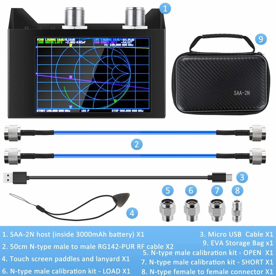 AURSINC NanoVNA Analizator sieci wektorowych 10 kHz-1,5 GHz V3.5 HF VHF UHF, analizator anteny, pomiary parametrów