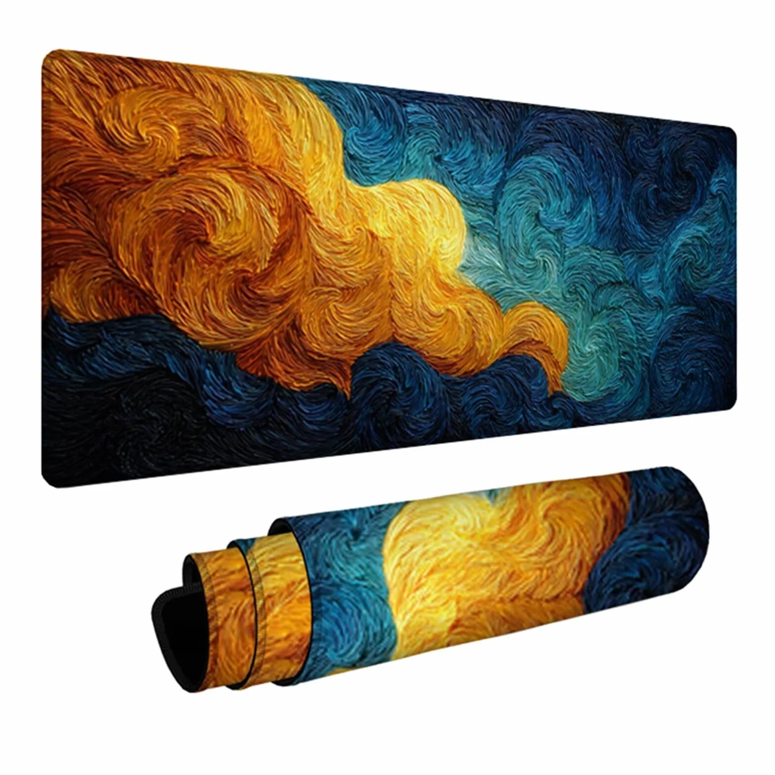 Niebieska podkładka pod mysz gamingową, 1600 x 800 x 3 mm, abstrakcyjna podkładka na biurko, duża podkładka pod mysz z antypoślizgową gumową podstawą, podkładka pod mysz XXL z przyszytymi krawędziami