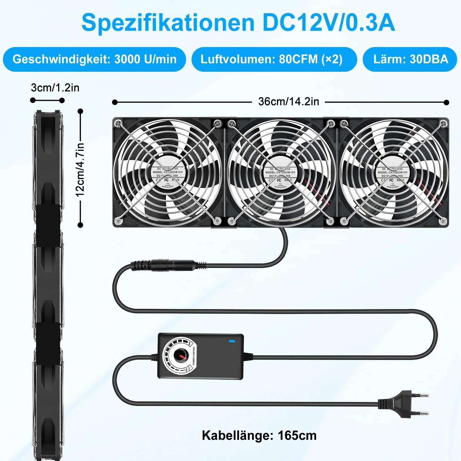 Wentylator komputerowy 120 mm, 12 V, wentylator PC z regulowanymi prędkościami, ZAKVOP AC 220 V-240 V, 3000 obr./min, wentylator do komputera, laptopa, routera (3)