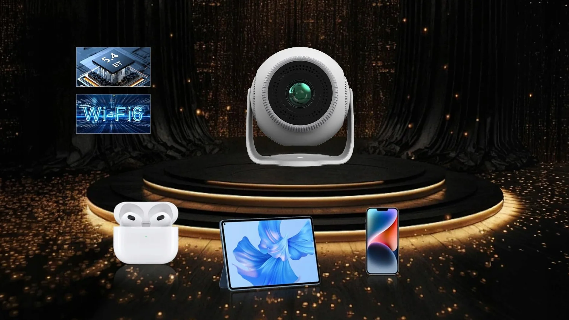 CIRON TP360 Projektor multimedialny Android 14 WiFi 6 Bluetooth 5.4 LED 200 ANSI 720P Mini Projektor Kino Domowe HDMI USB Wysoka Jakość Korekcja Obrazu Kino Domowe